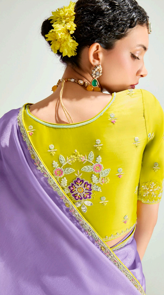 Purple Yellow Organza Tissue Saree