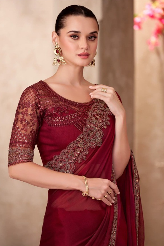 Sparkle Shaded Chiffon Saree & Linen Work Blouse