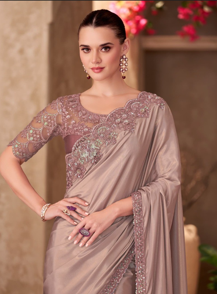 Shimmer Silk Crepe Saree & Satin Chiffon Work Blouse
