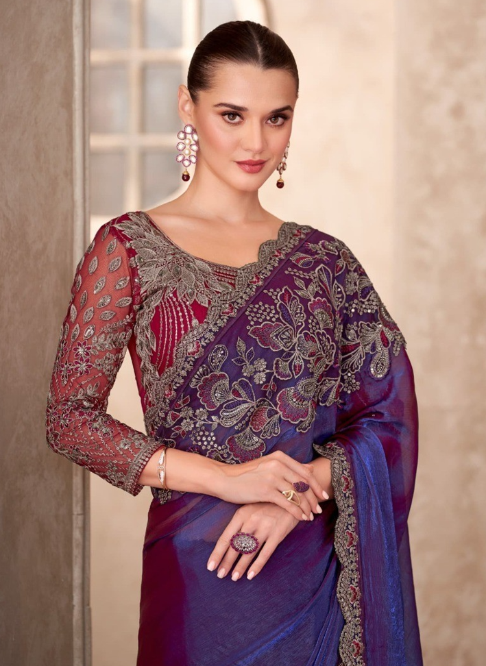 Electric Feel Satin Georgette Saree & Georgette Work Blouse