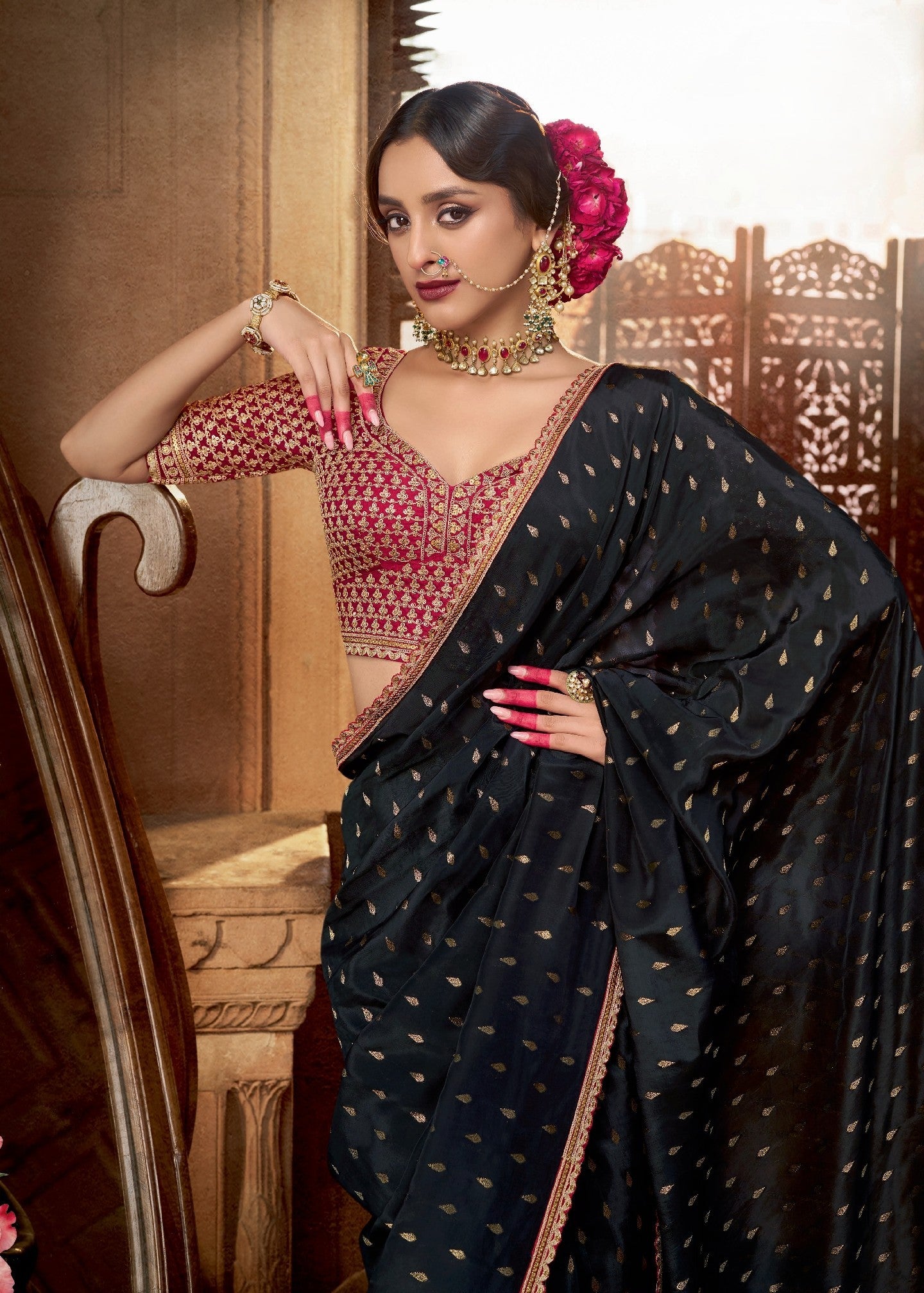 Black Crepe Saree