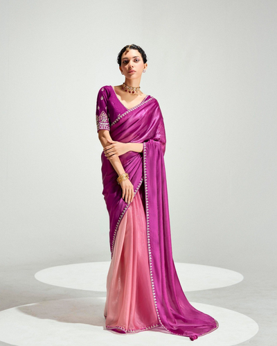 Magenta Pink Organza Tissue Saree