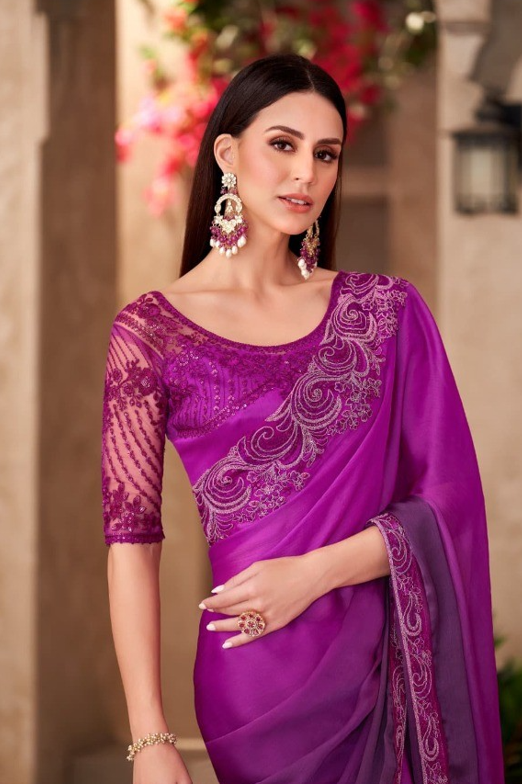 Majestic Shaded Chiffon Saree & Satin Work Blouse