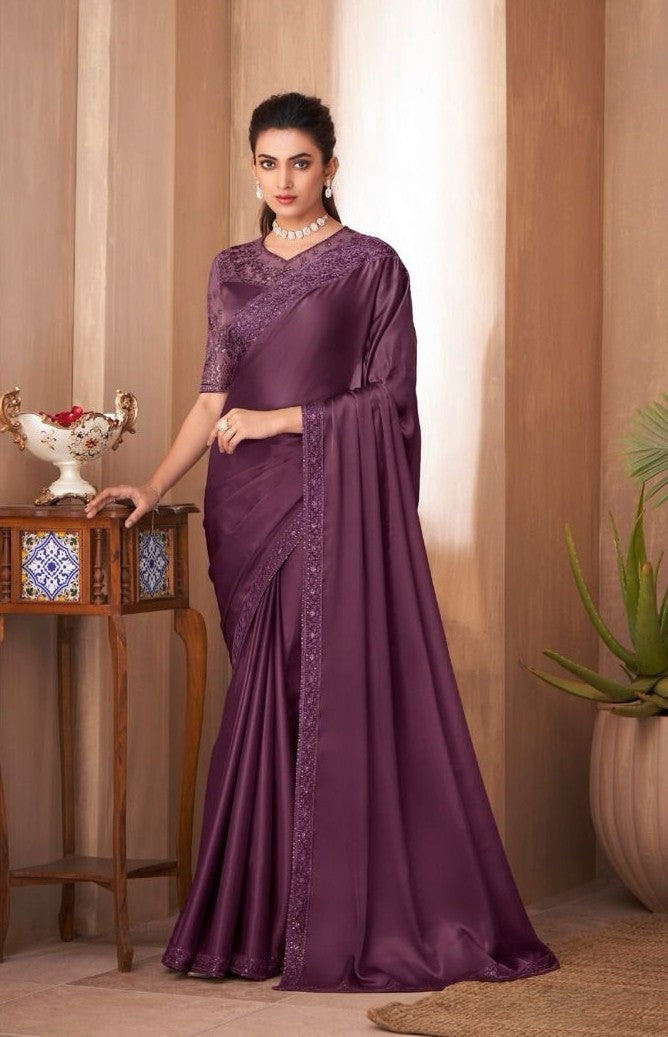 Plum Purple Silk Saree