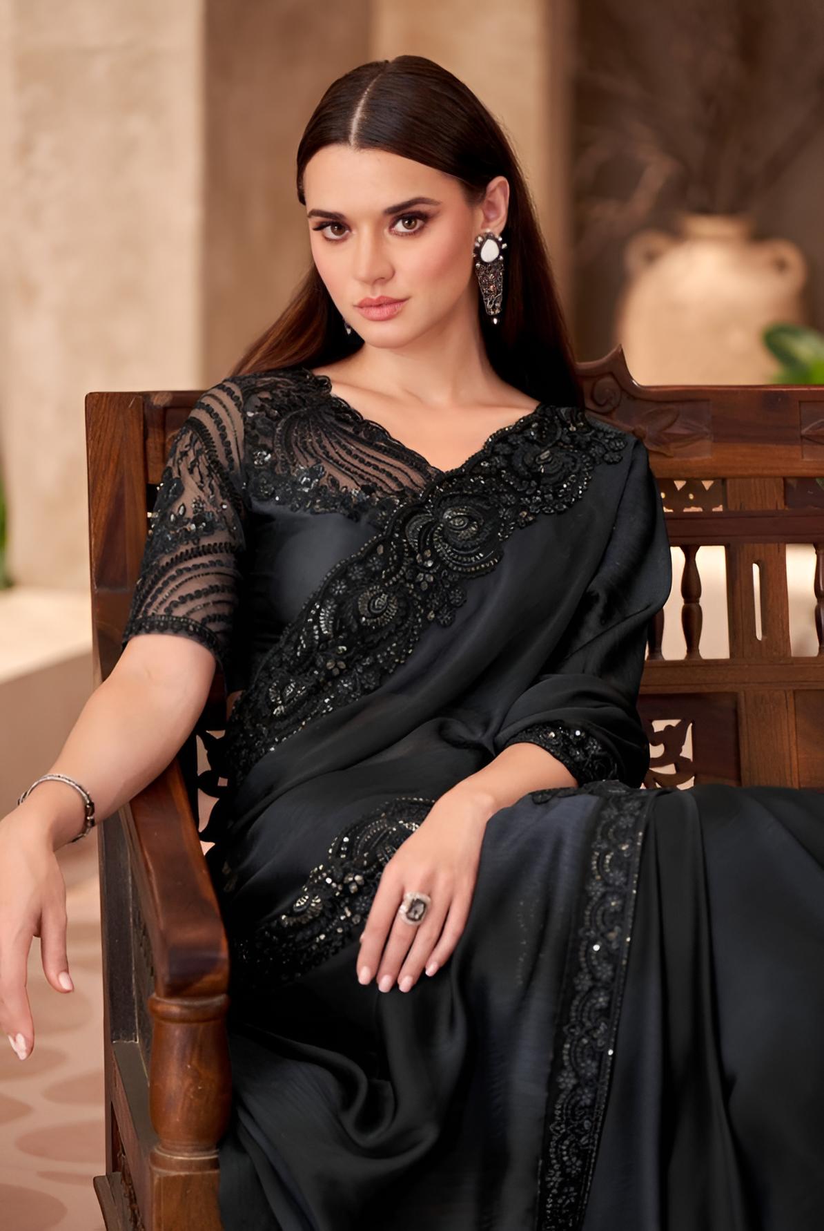 Sparkle Shaded Chiffon Saree & Satin Work Blouse