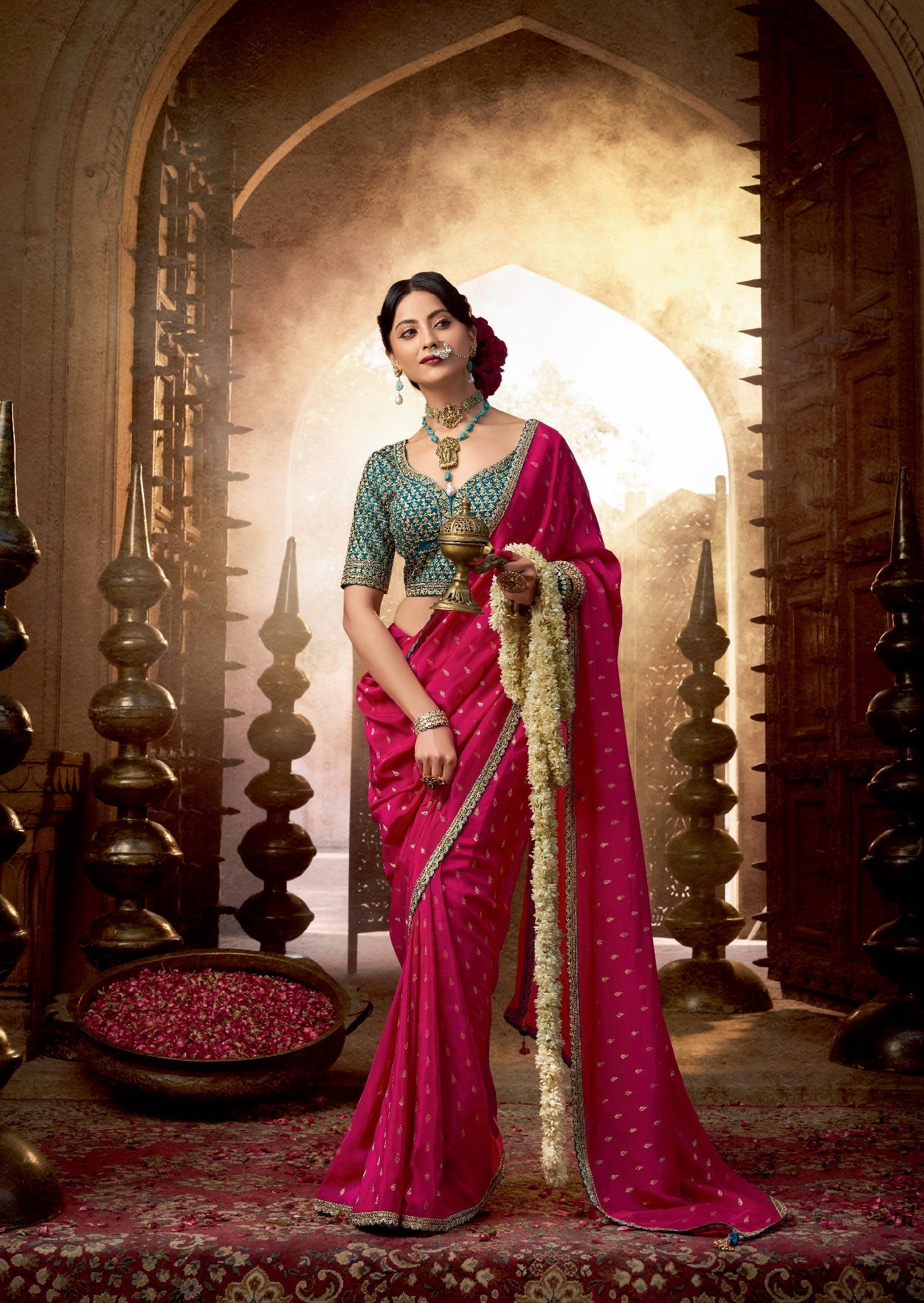 Hot Pink Crepe Saree