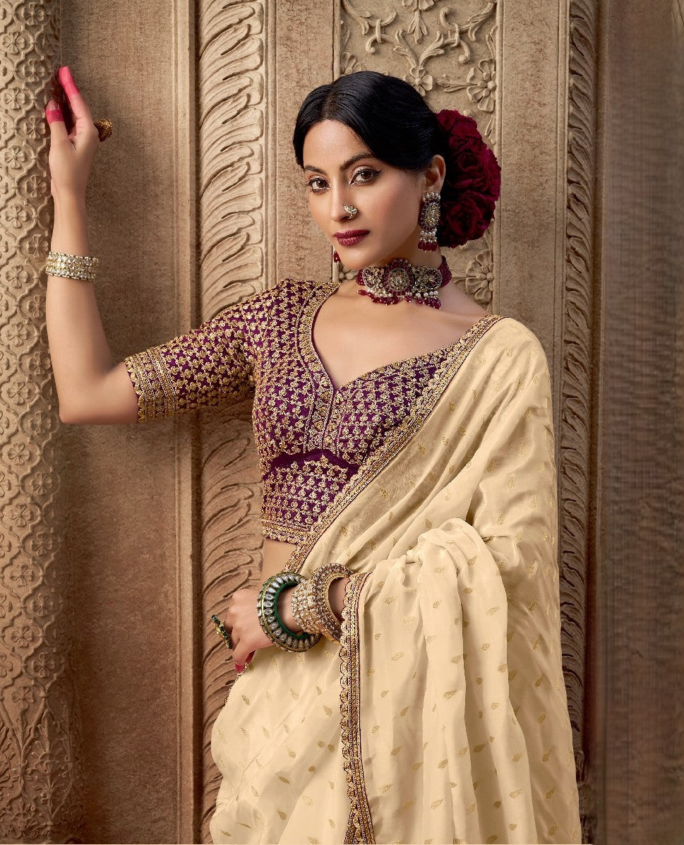 Antique White Crepe Saree