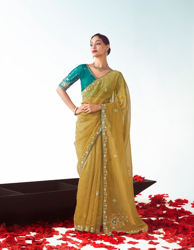 Mustard Fancy Saree With Embroidery