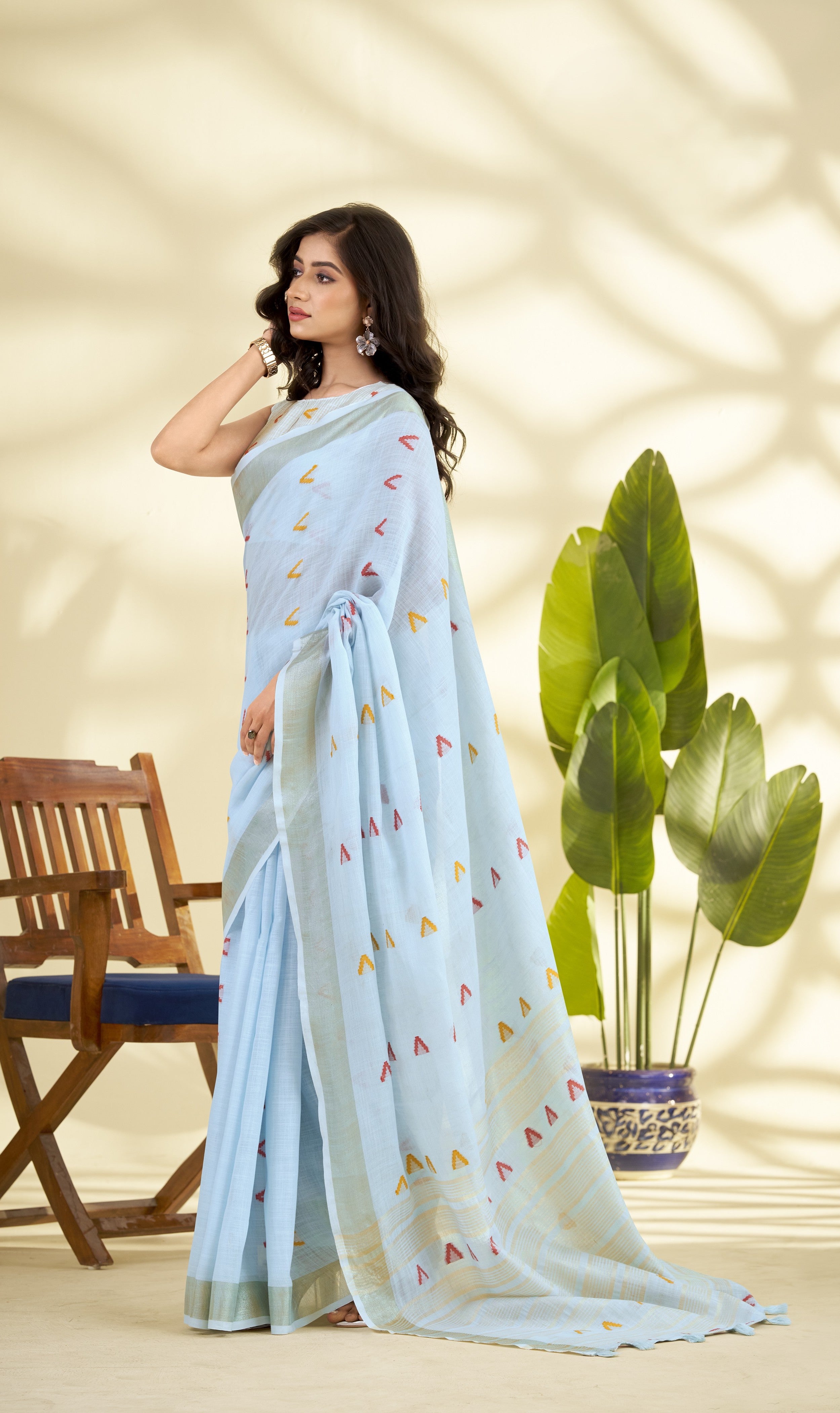 Light Blue Linen Saree