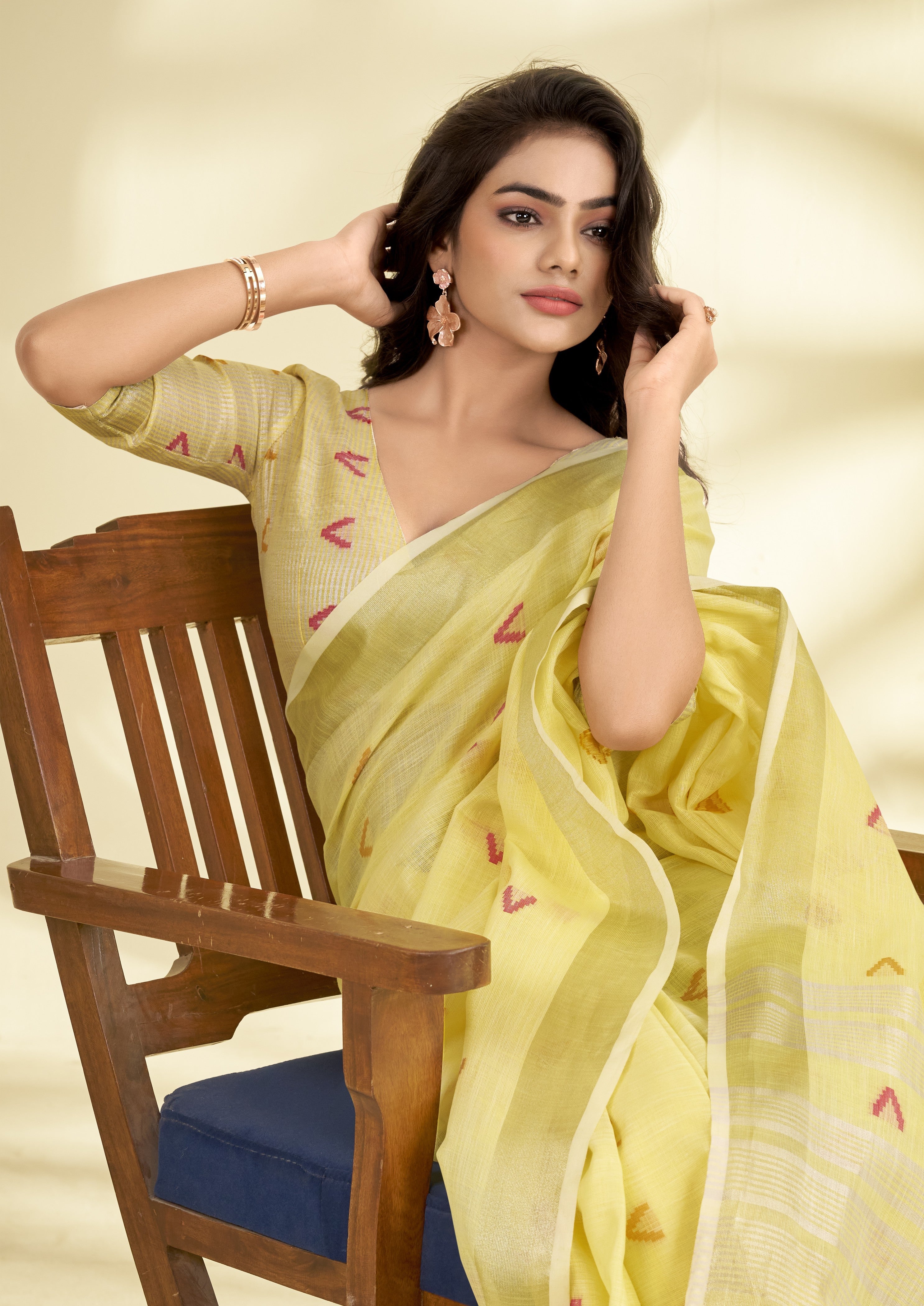 Yellow Linen Saree
