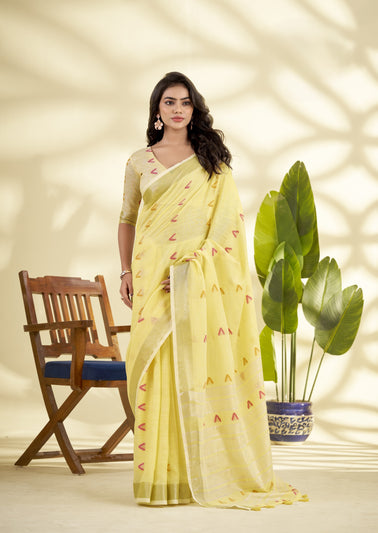 Yellow Linen Saree