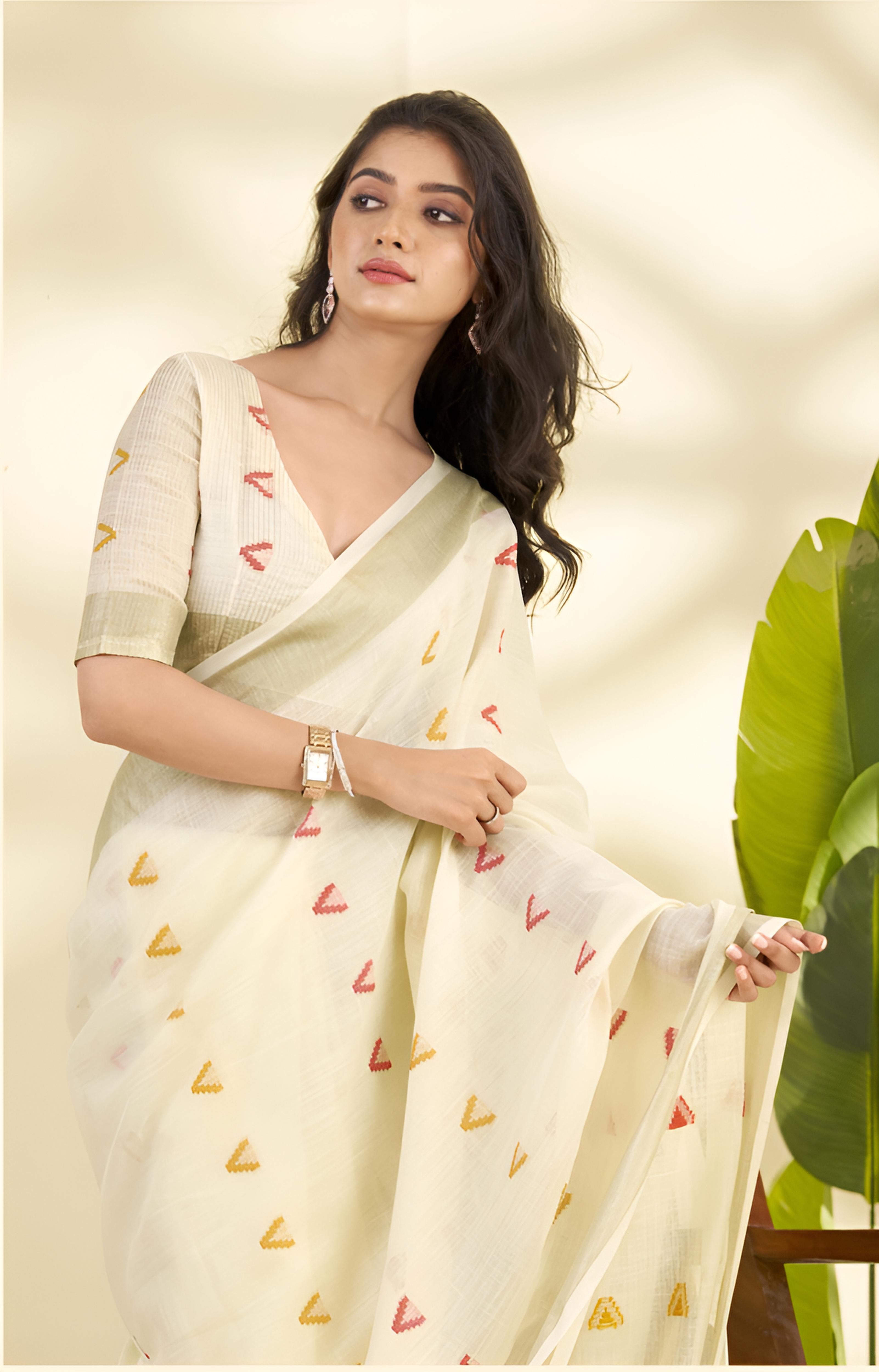 Off-White Linen Saree