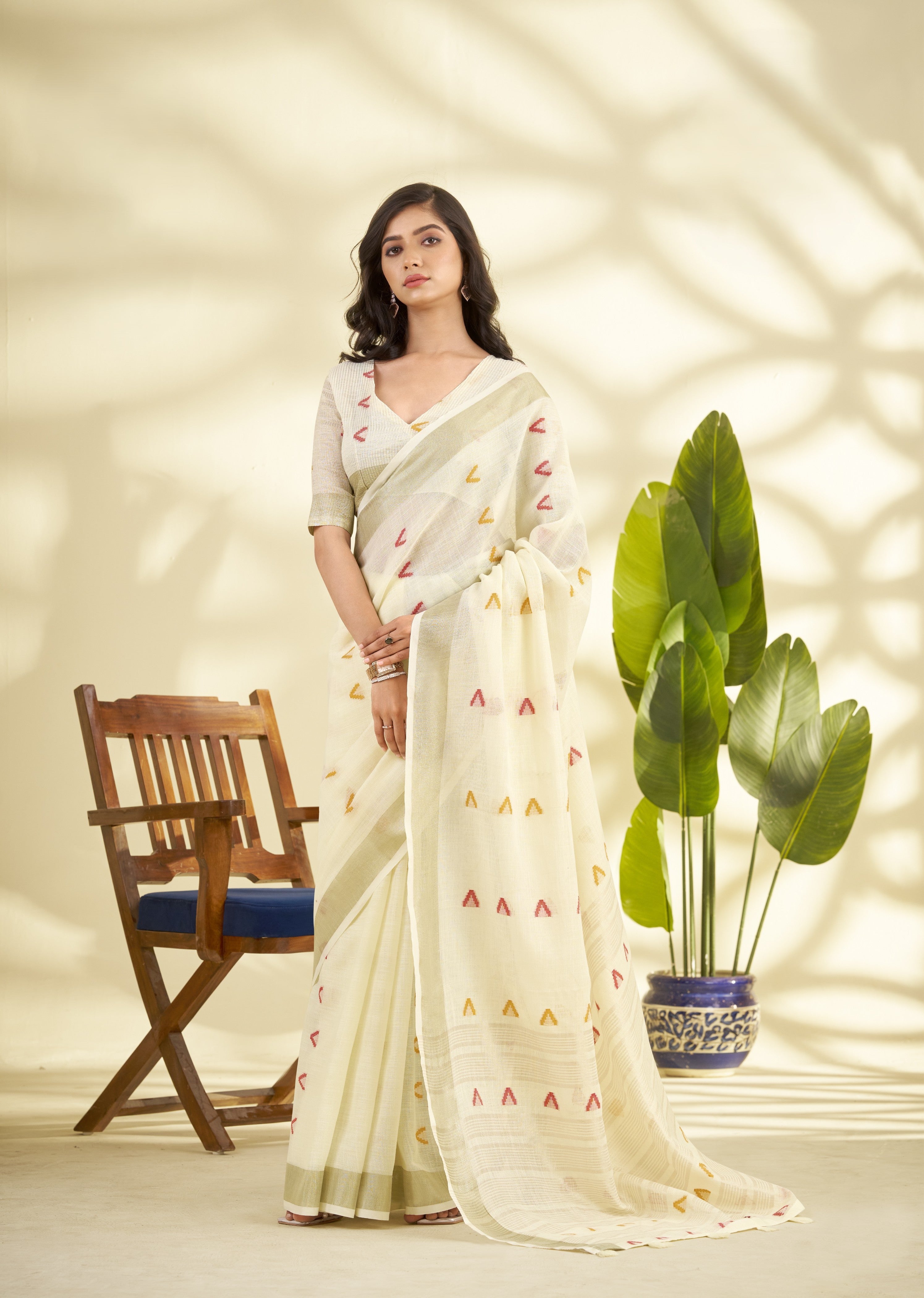 Off-White Linen Saree