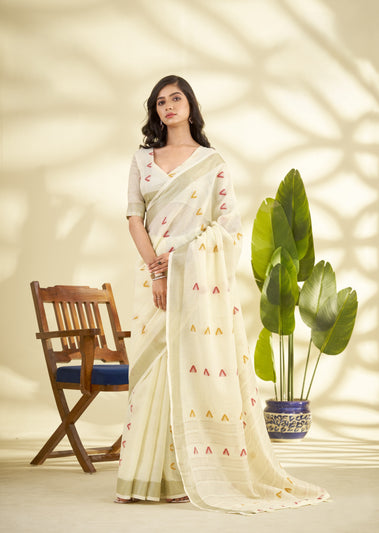 Off-White Linen Saree