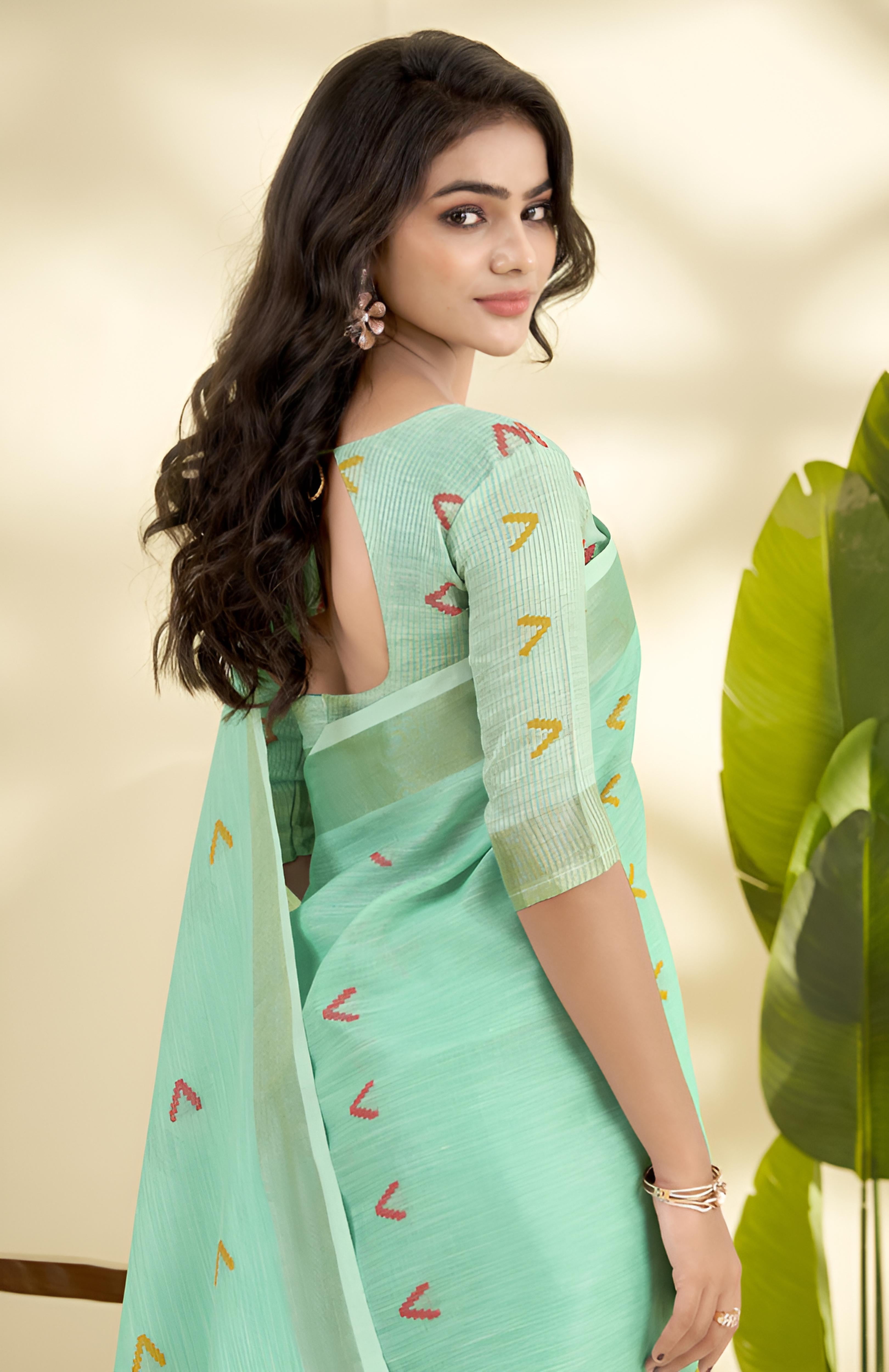 Sea Green Linen Saree