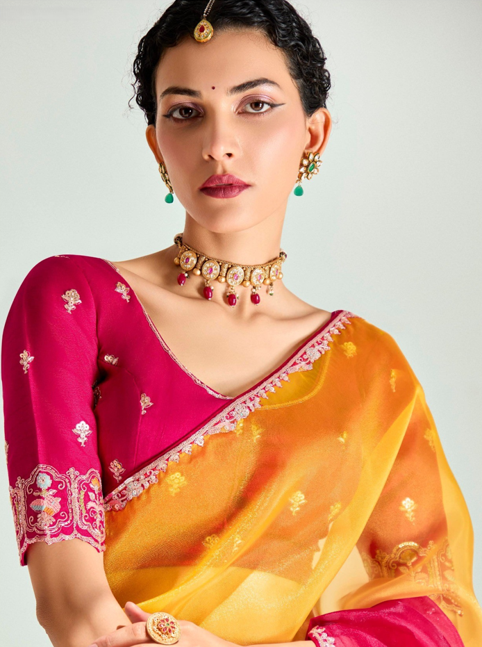 Red Orange Organza Tissue Saree