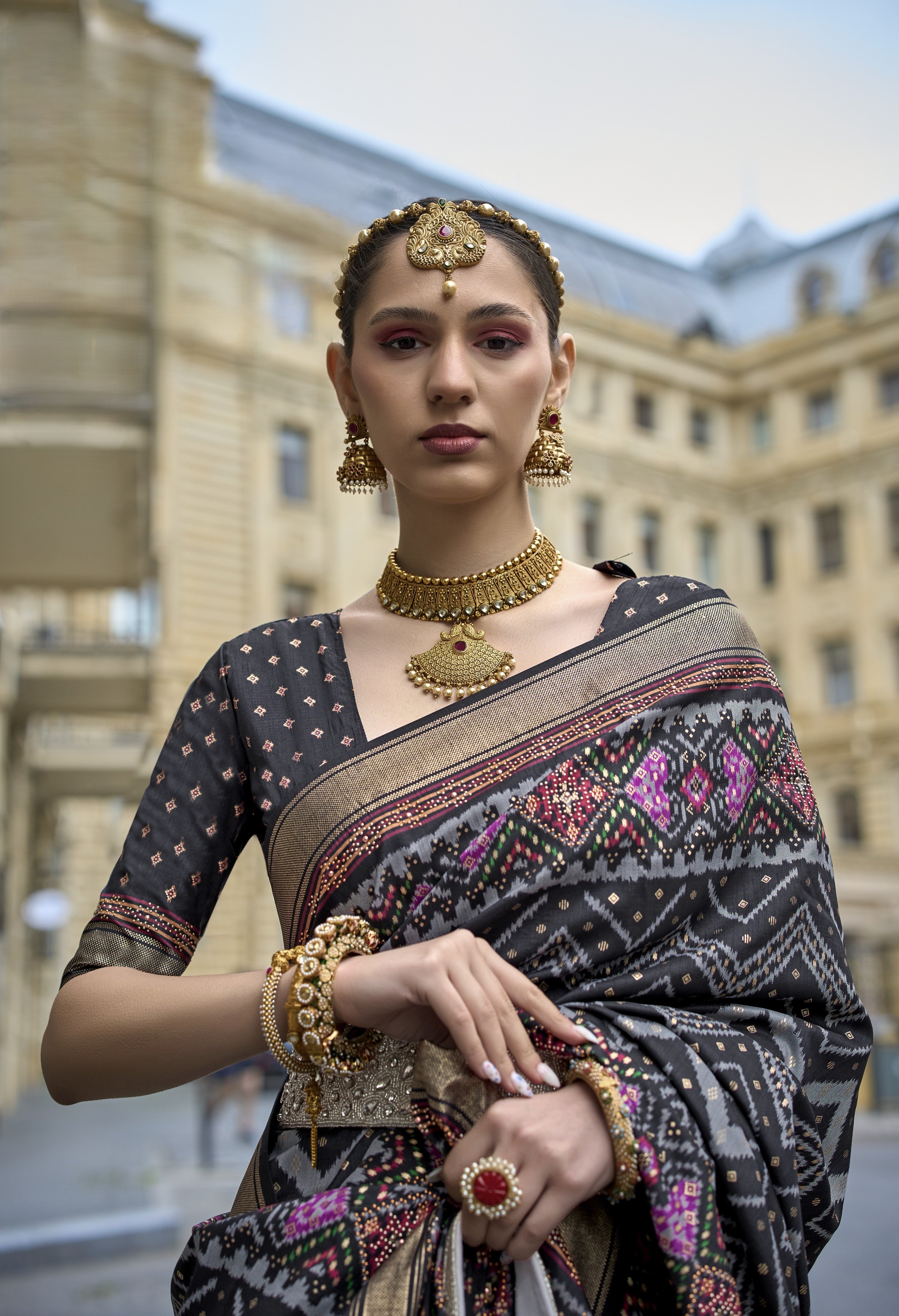 Black Mercerized Sigma Silk Patola Saree