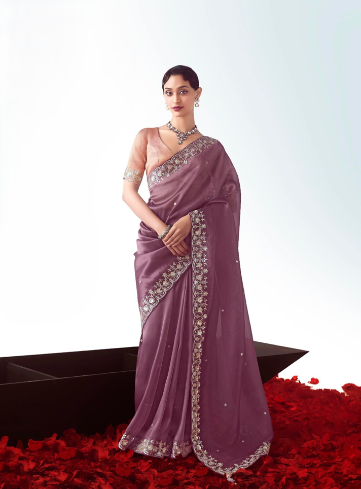 Mauve Fancy Saree With Embroidery