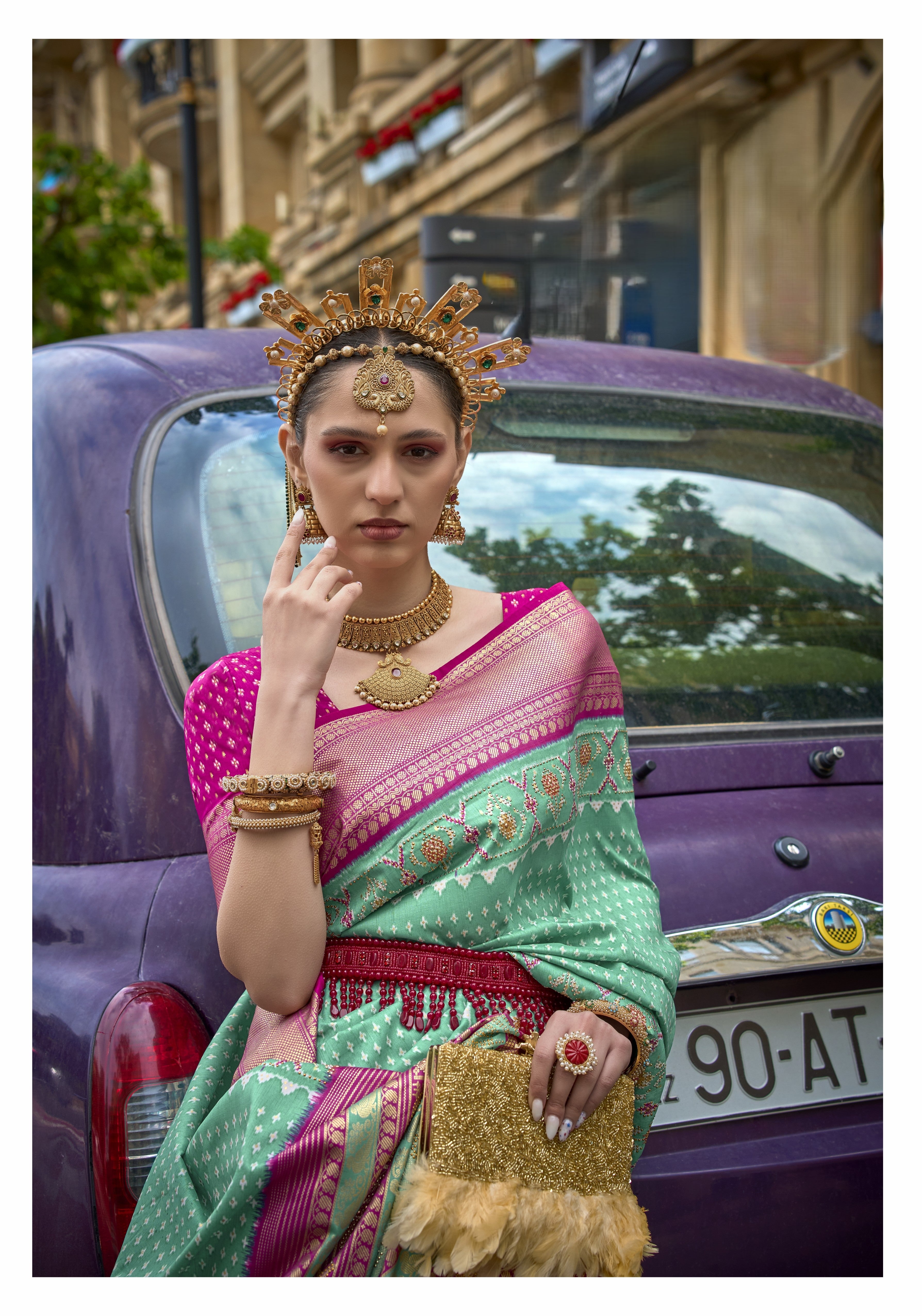 Aqua Blue Mercerized Sigma Silk Patola Saree