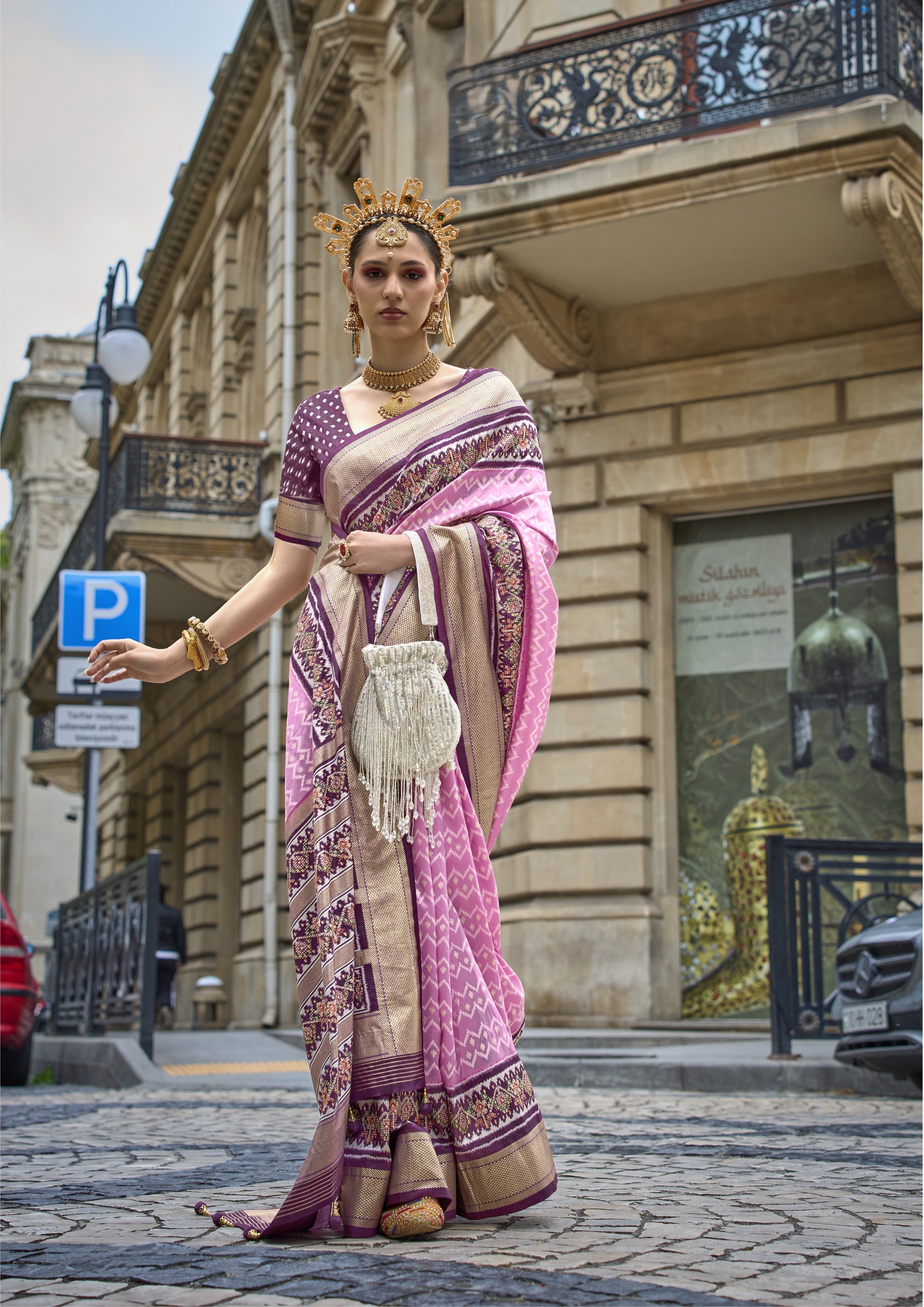 Pink Mercerized Sigma Silk Patola Saree