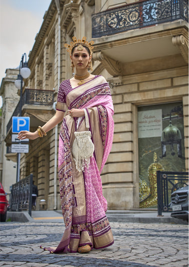 Pink Mercerized Sigma Silk Patola Saree