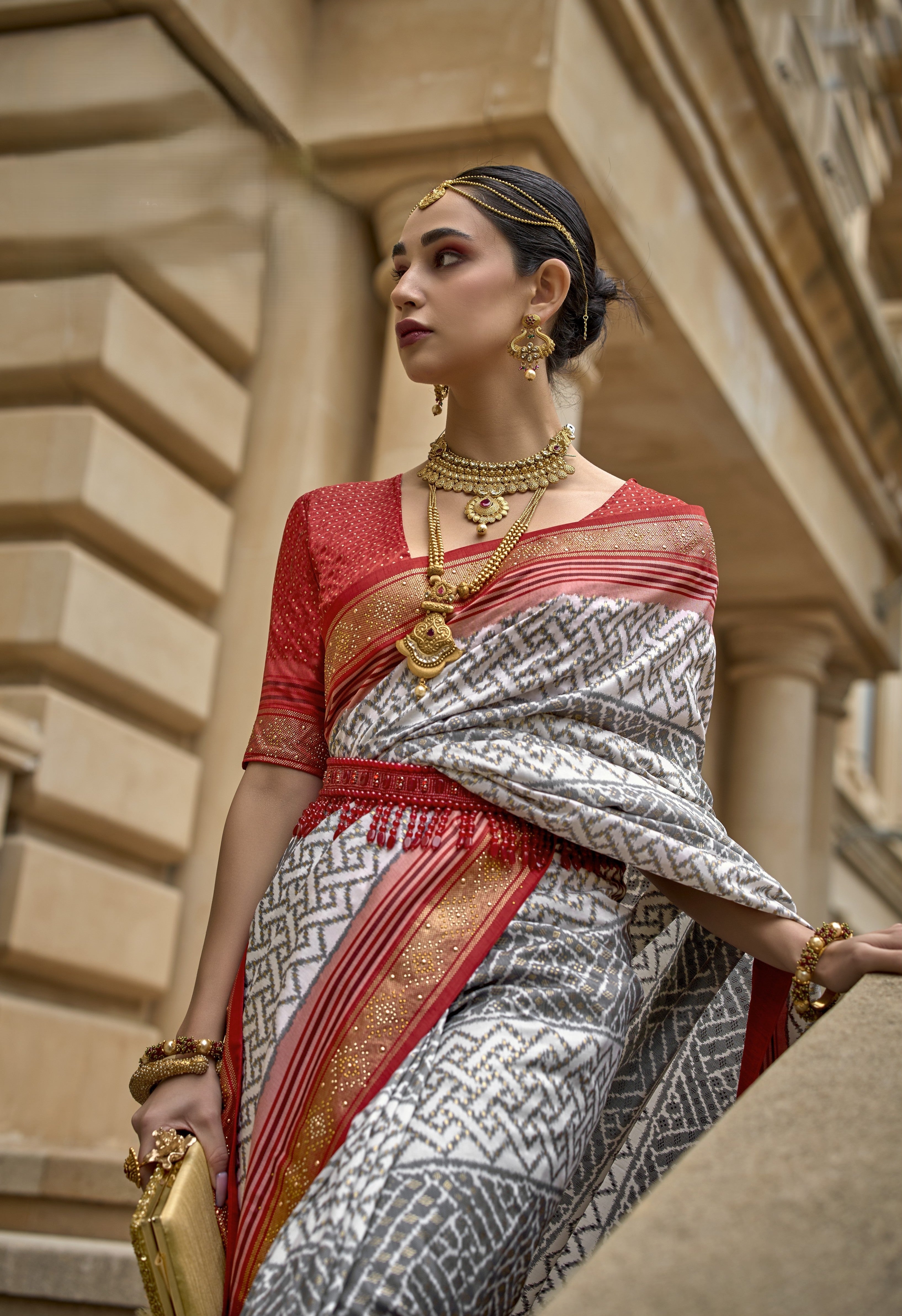 Grey Mercerized Sigma Silk Patola Saree