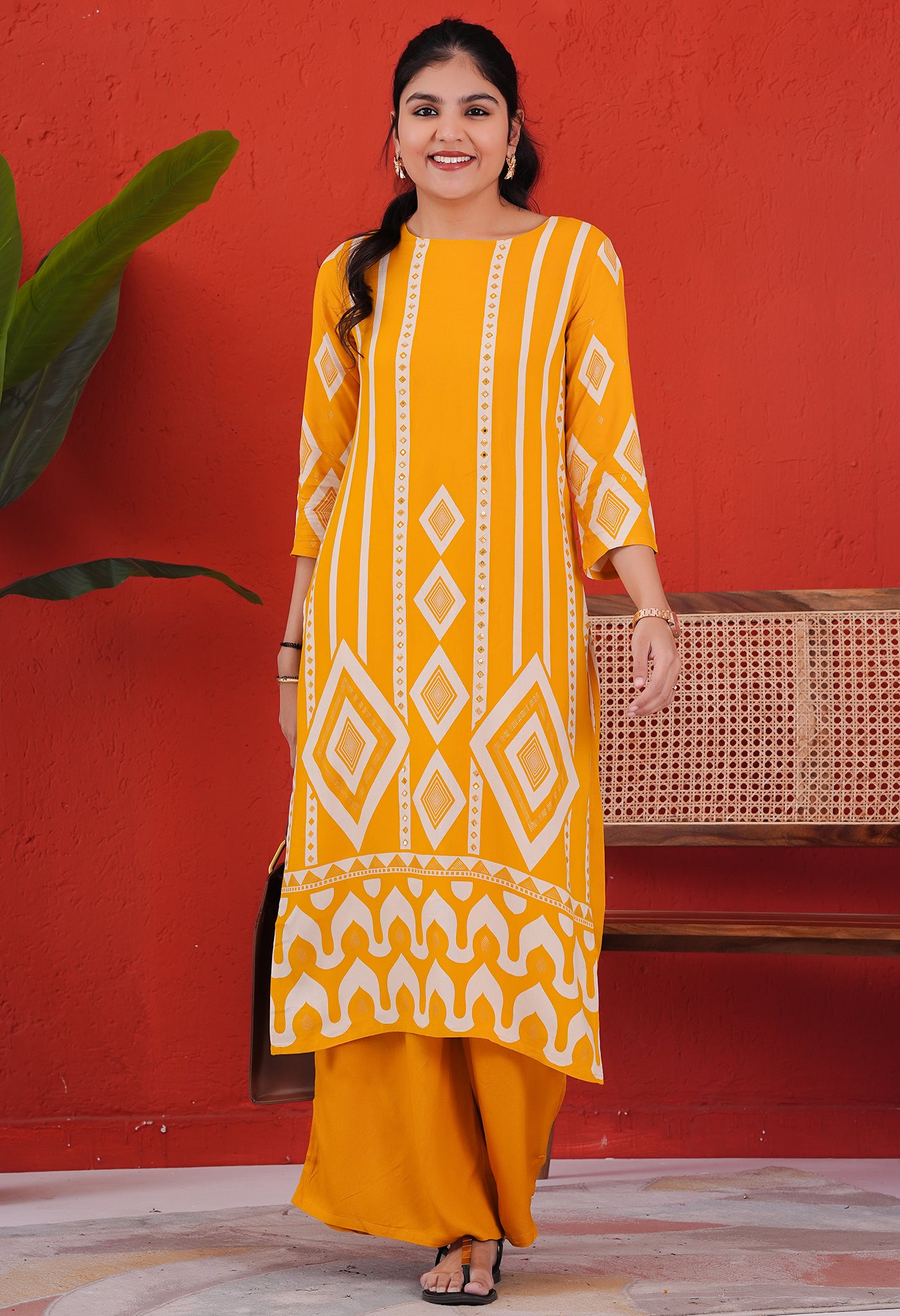 Dark Yellow Rayon Kurta Pant Set