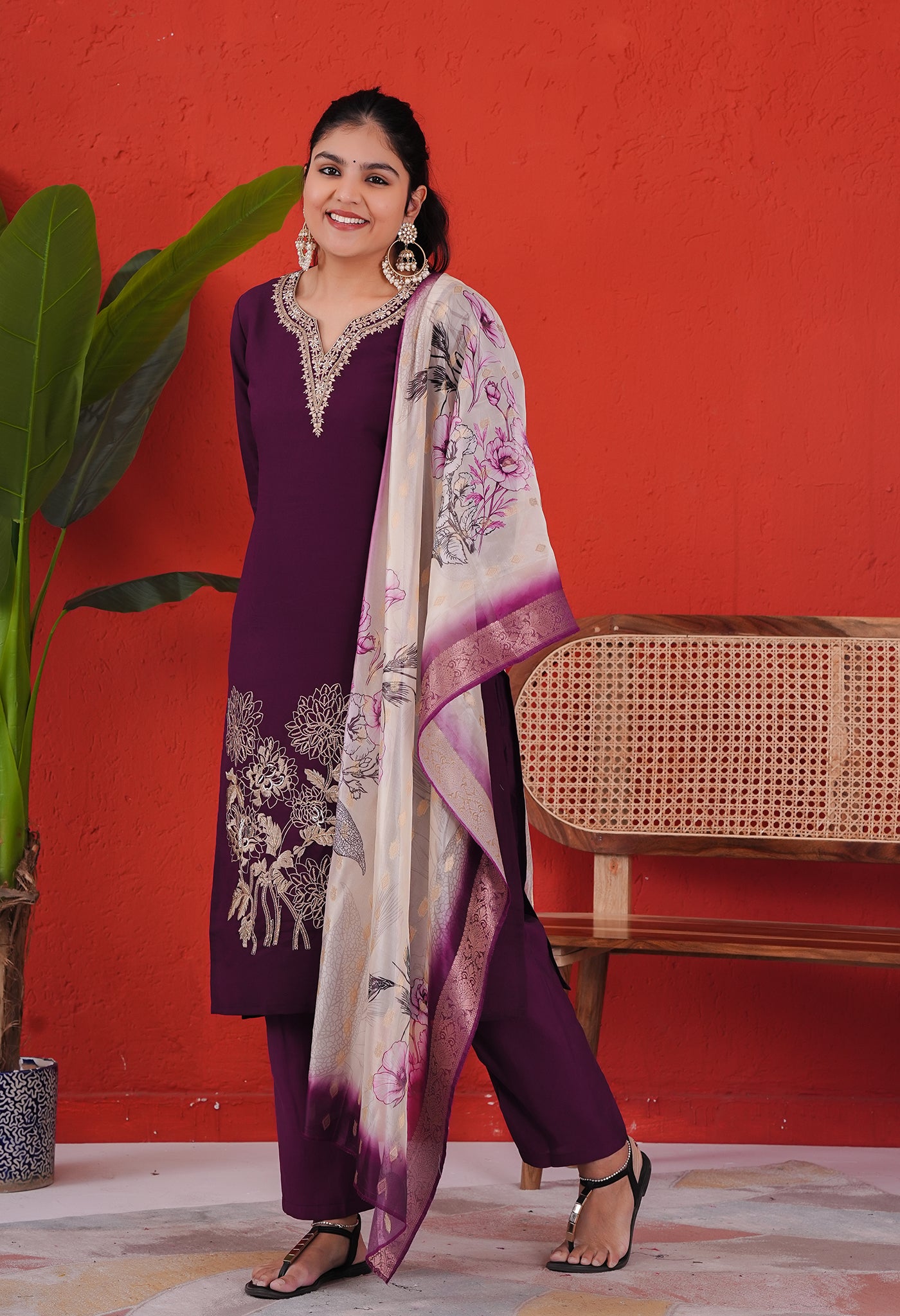 Purple Roman Silk Suit Set