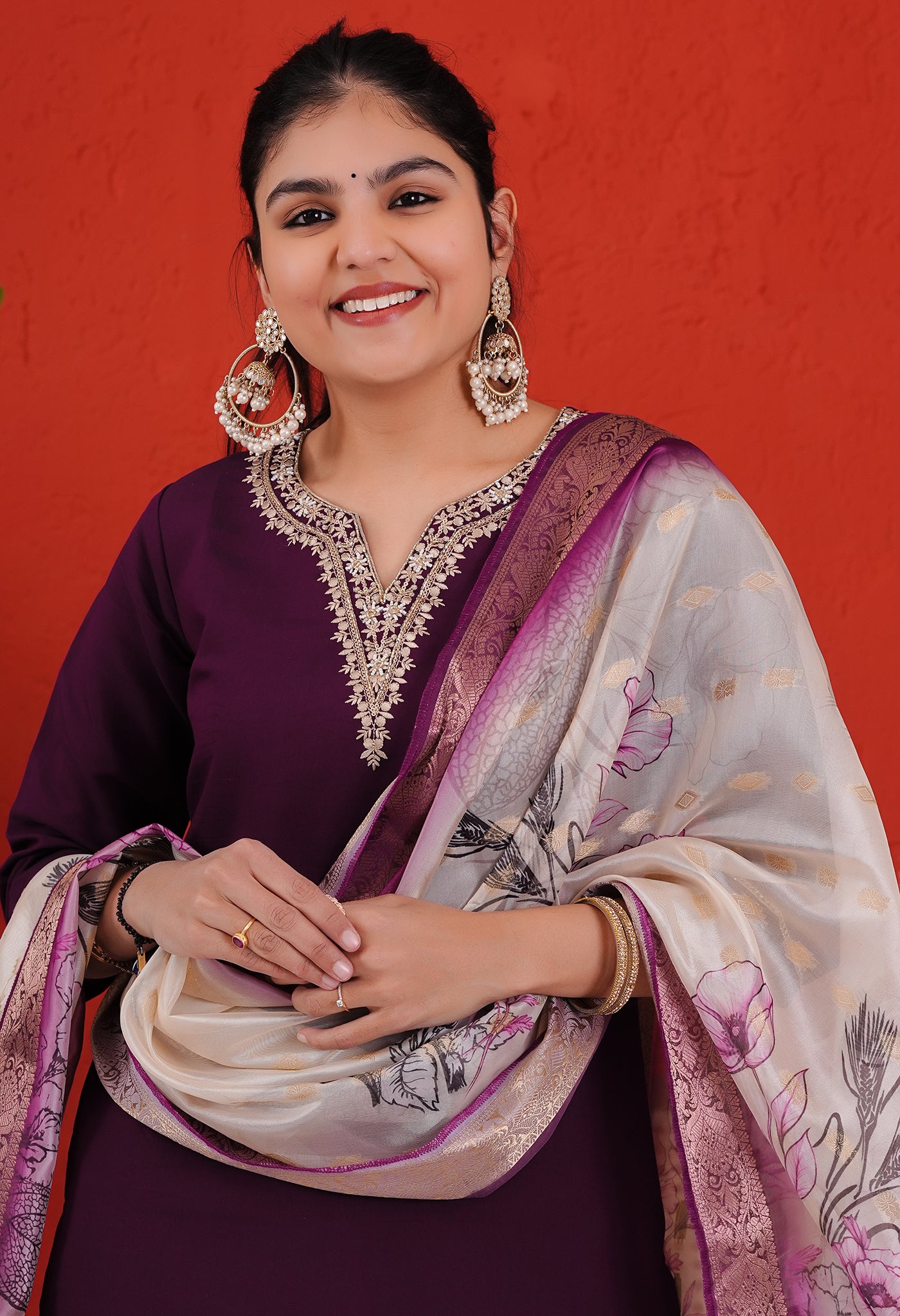 Purple Roman Silk Suit Set