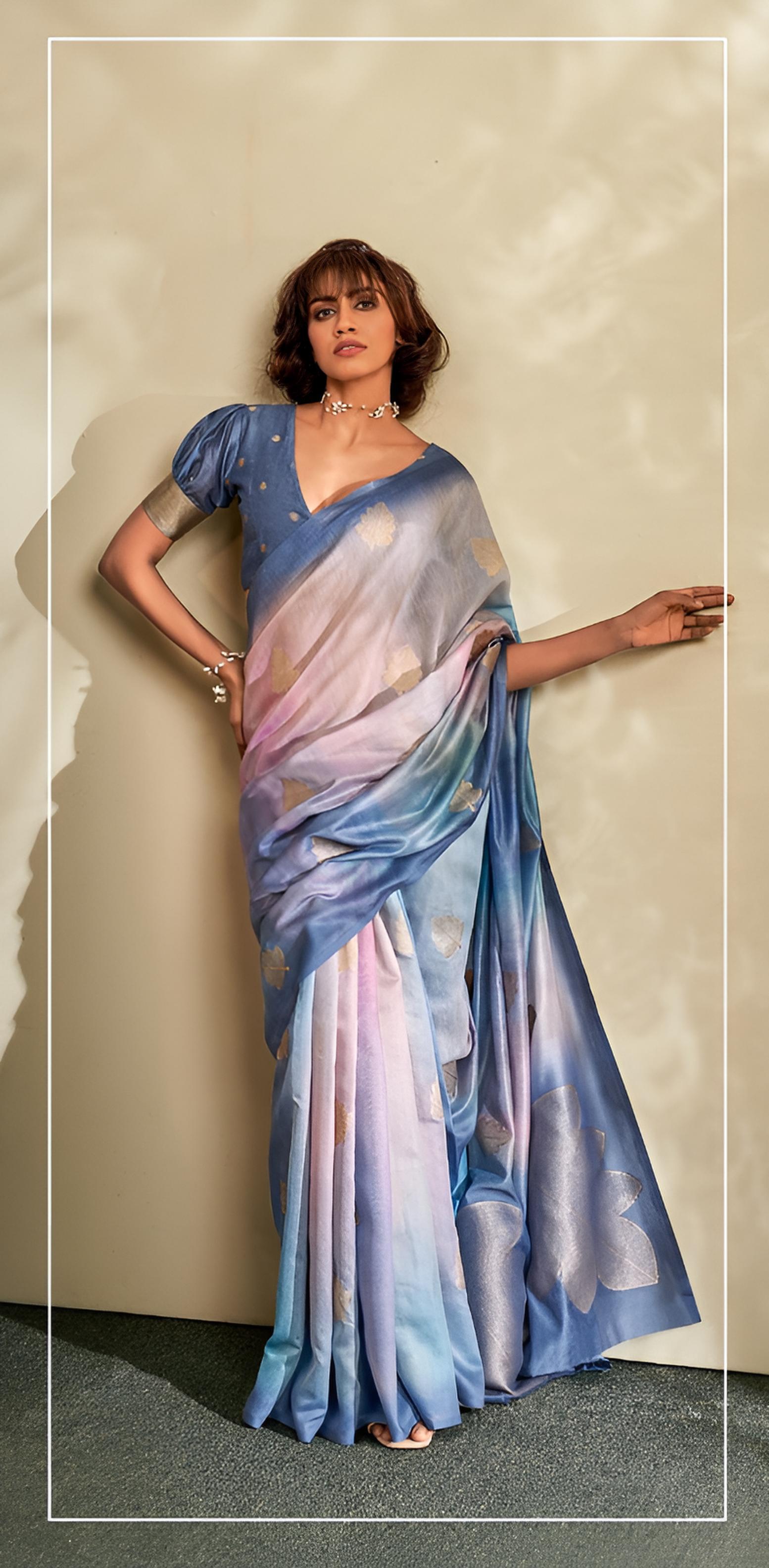 Blue And Pink Soft Handloom Silk Saree
