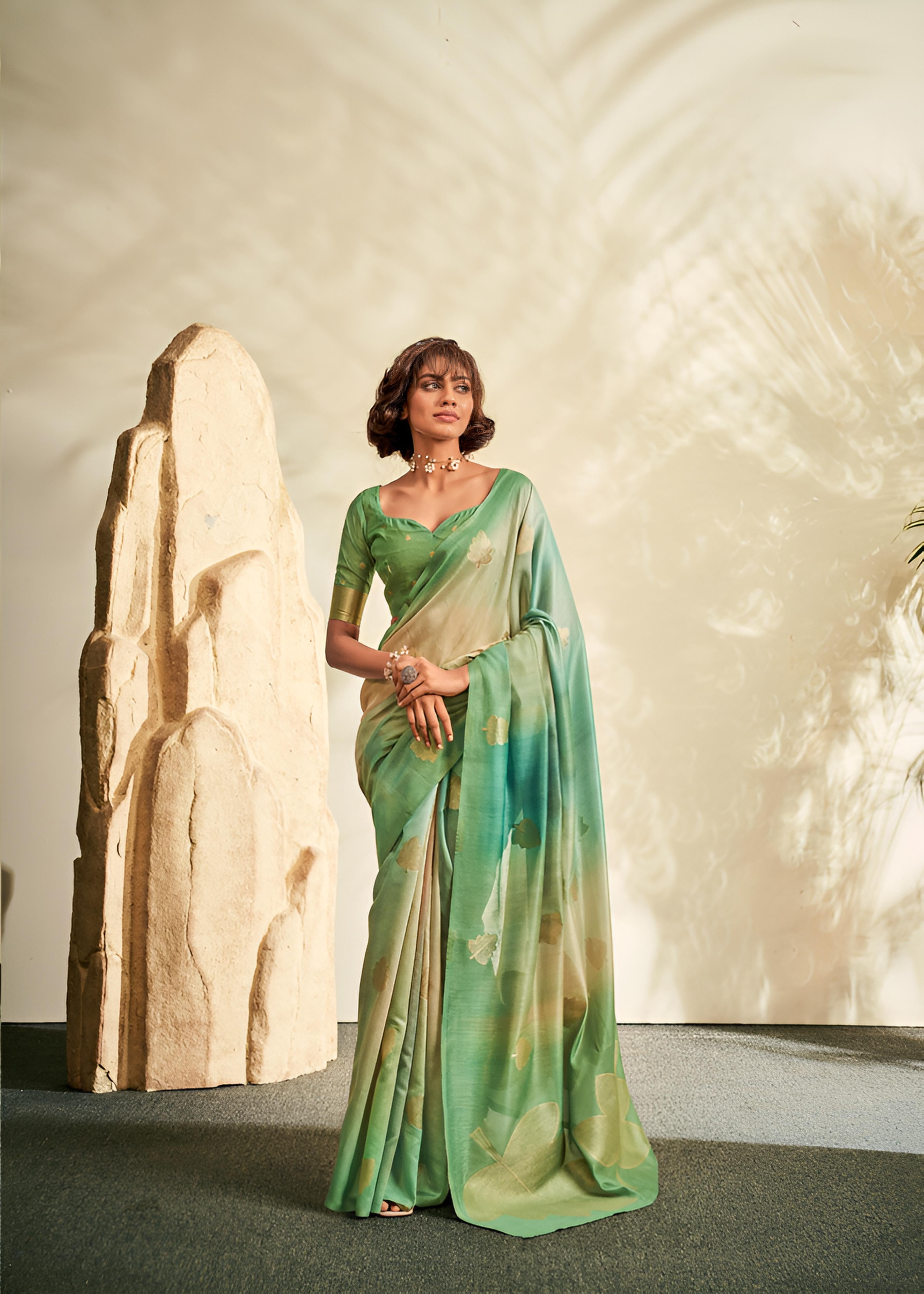 Green And Beige Soft Handloom Silk Saree
