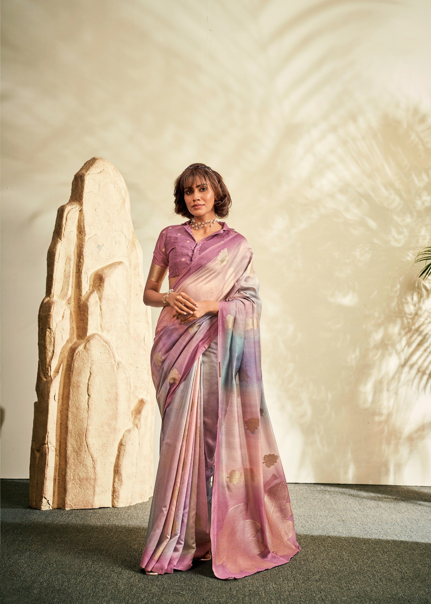 Amethyst And Peach Soft Handloom Silk Saree