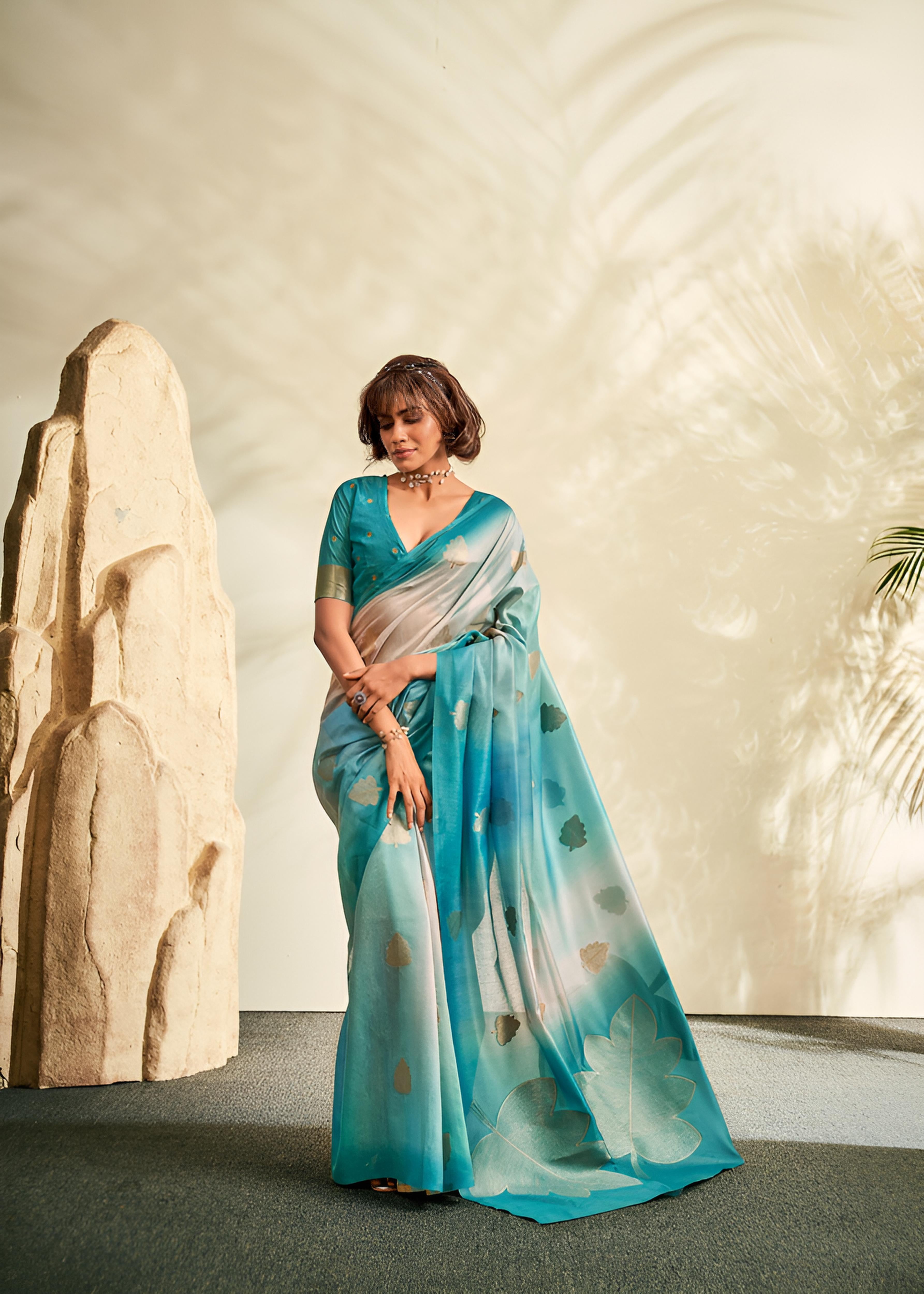 Blue And Grey Soft Handloom Silk Saree