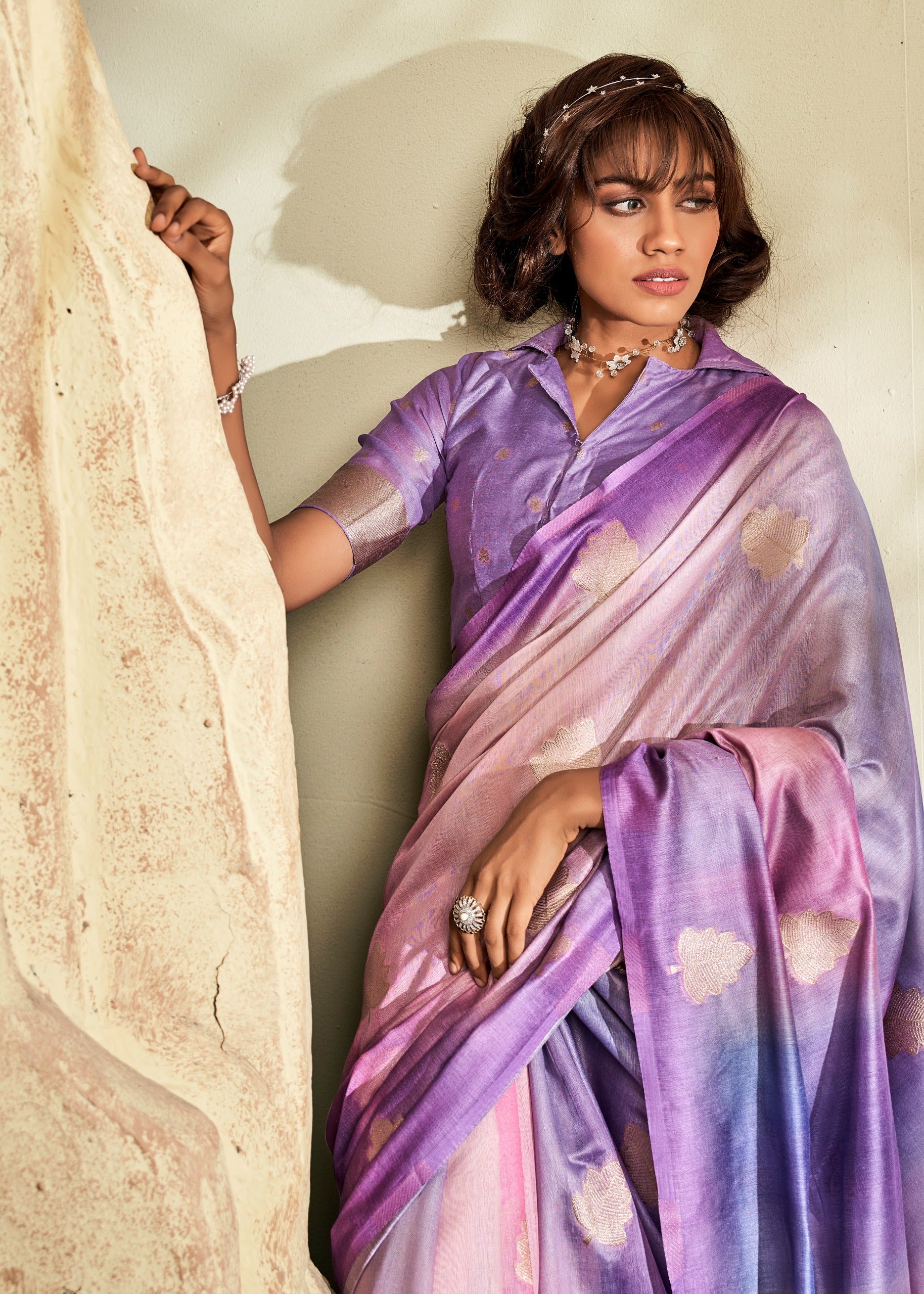 Purple And Pink Soft Handloom Silk Saree