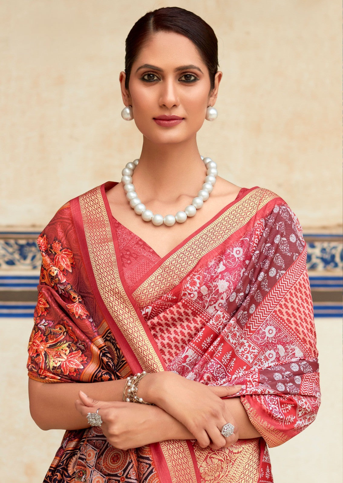 Deep Pink And Red Woven Dola Art Silk Saree