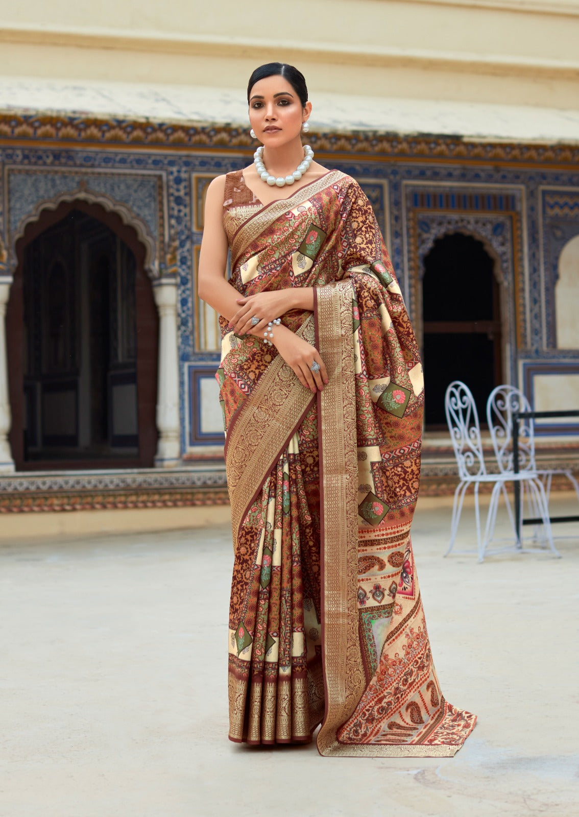 Brown And Multicolor Dola Art Silk Saree