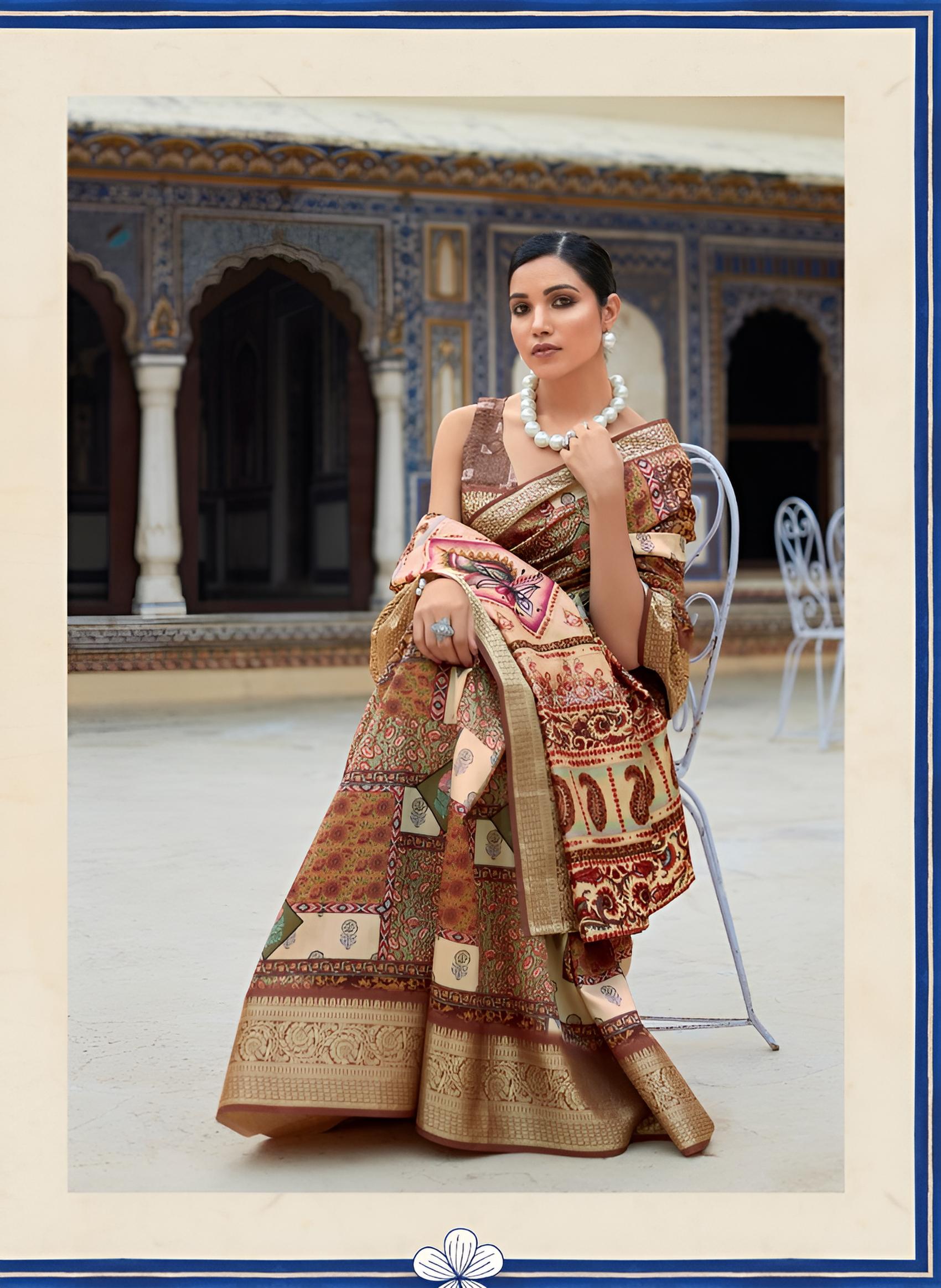 Brown And Multicolor Dola Art Silk Saree