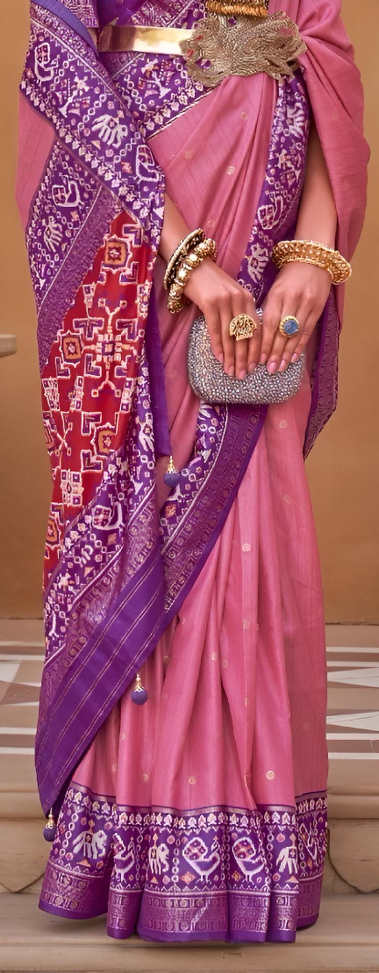 Purple Silk Saree With Patola Border
