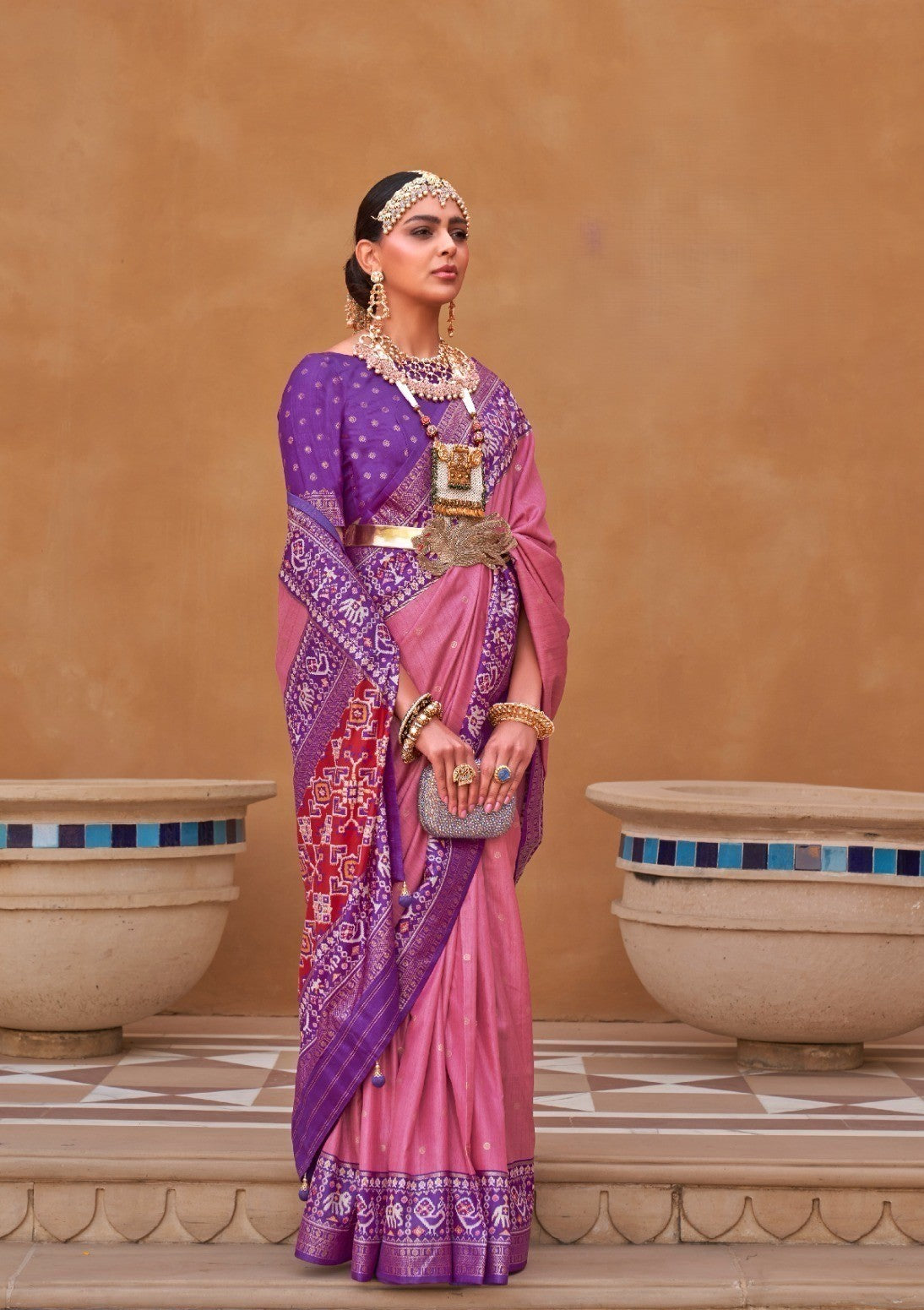 Purple Silk Saree With Patola Border
