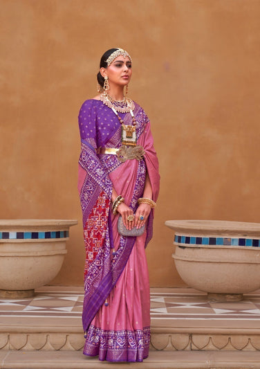 Purple Silk Saree With Patola Border