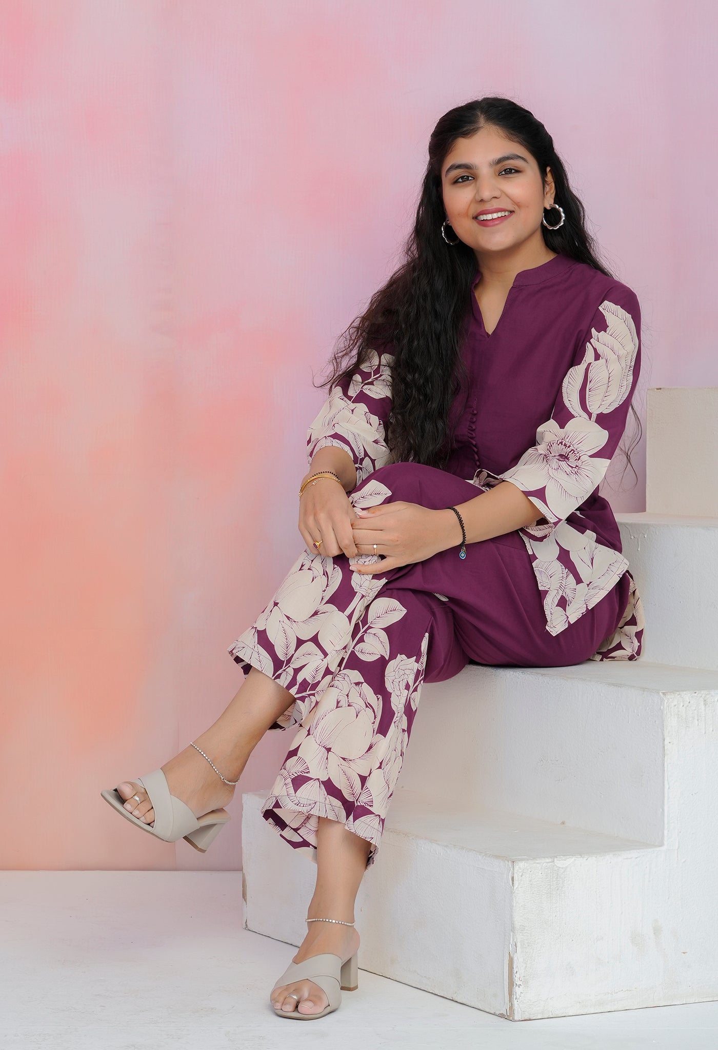 Burgundy Cotton Printed Co-ord Set