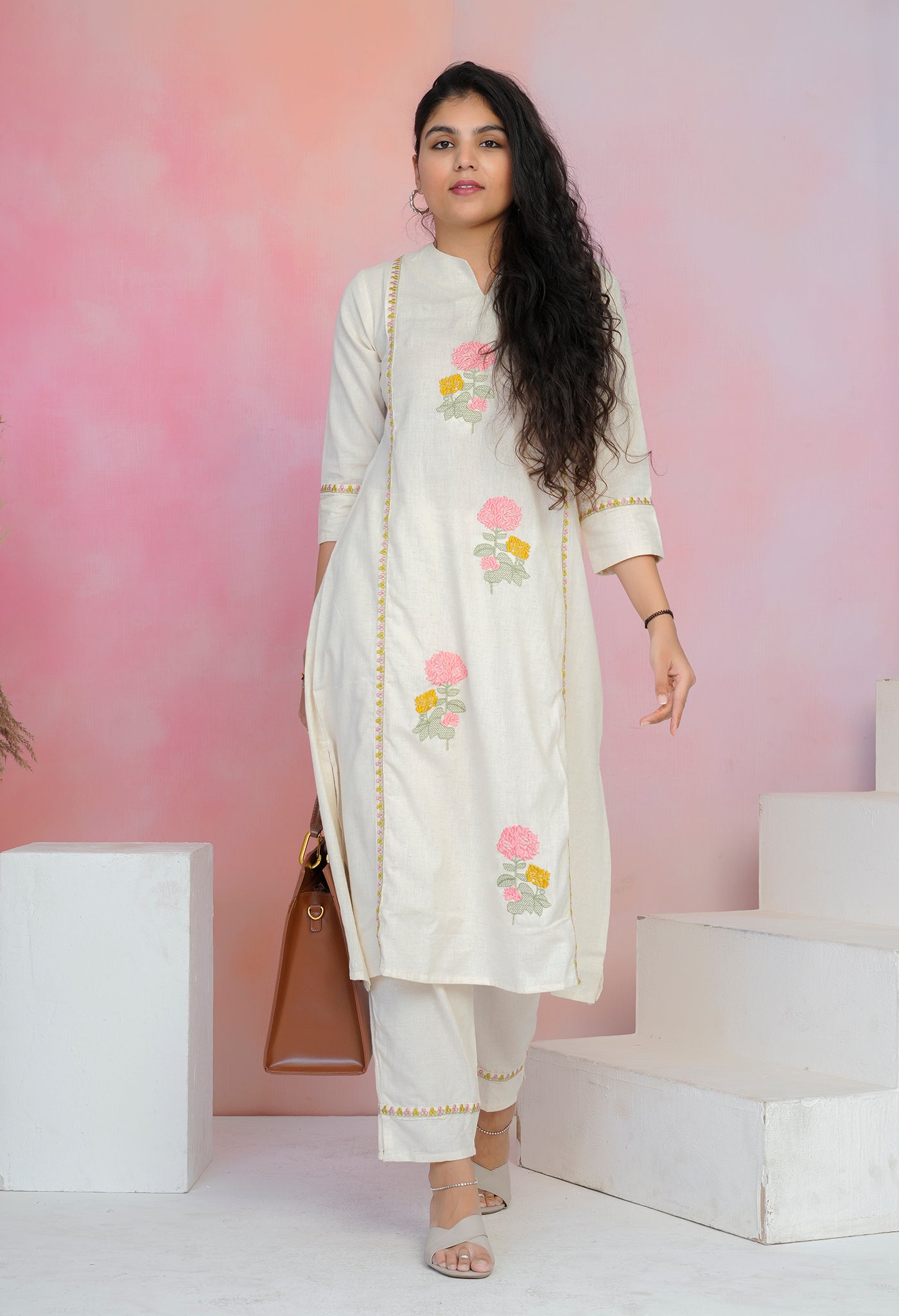 Off White Cotton Flex Co-ord Set