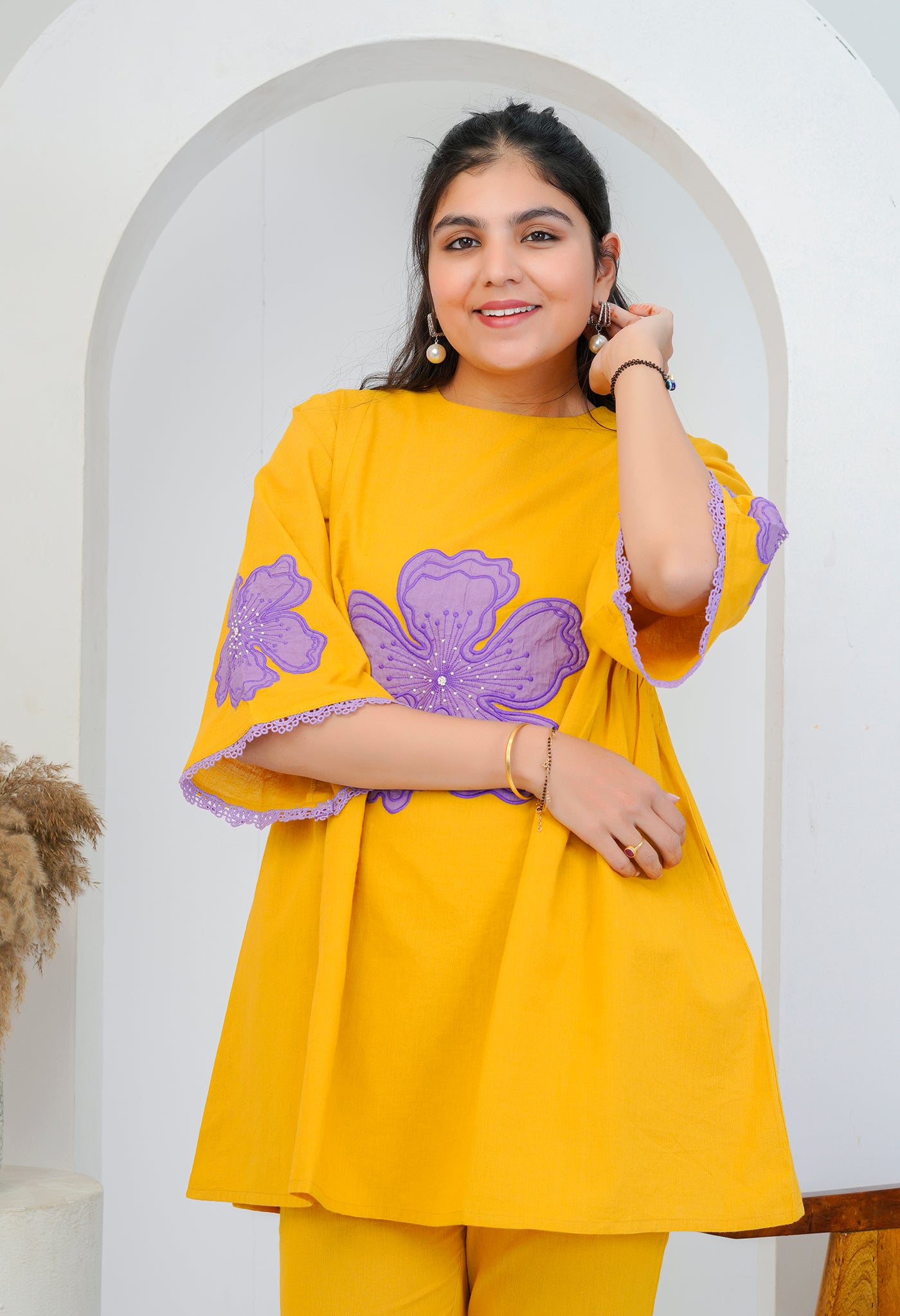 Mustard Cotton Flex Embroidered Co-ord Set