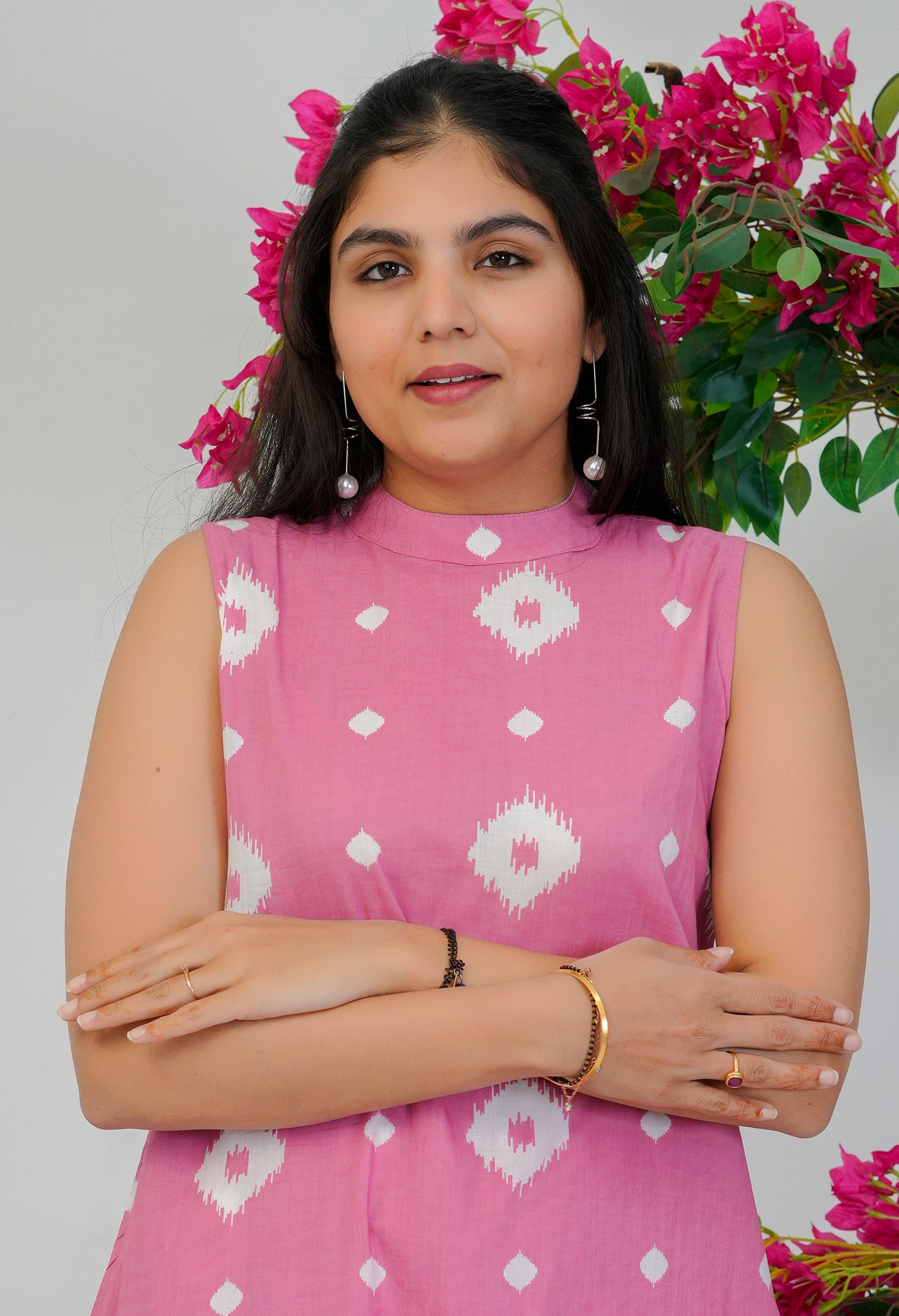 Pink Cotton 60x60 Sleeveless Kurta & Palazzo Set