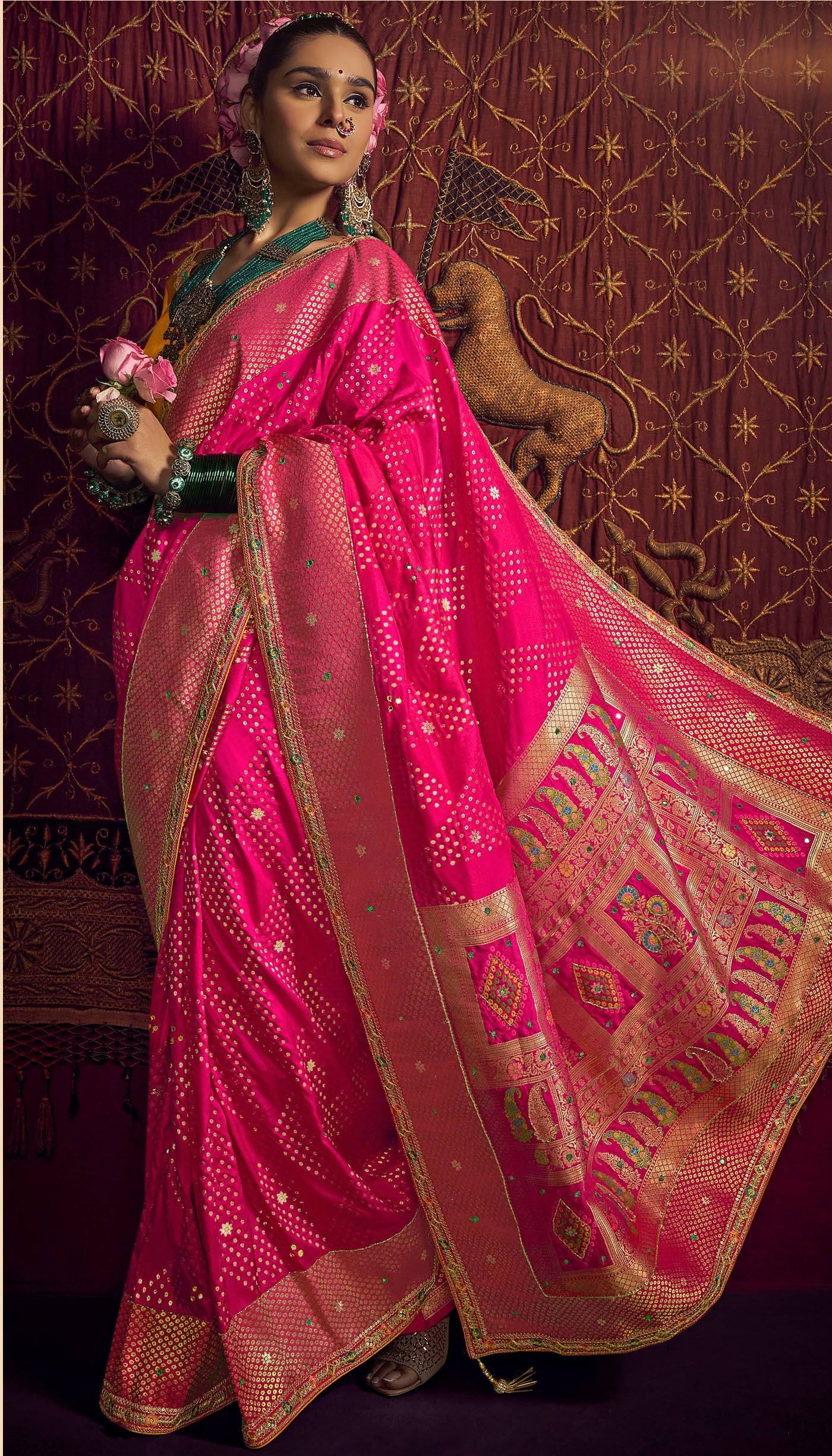 Pink Viscose Dola Silk Saree