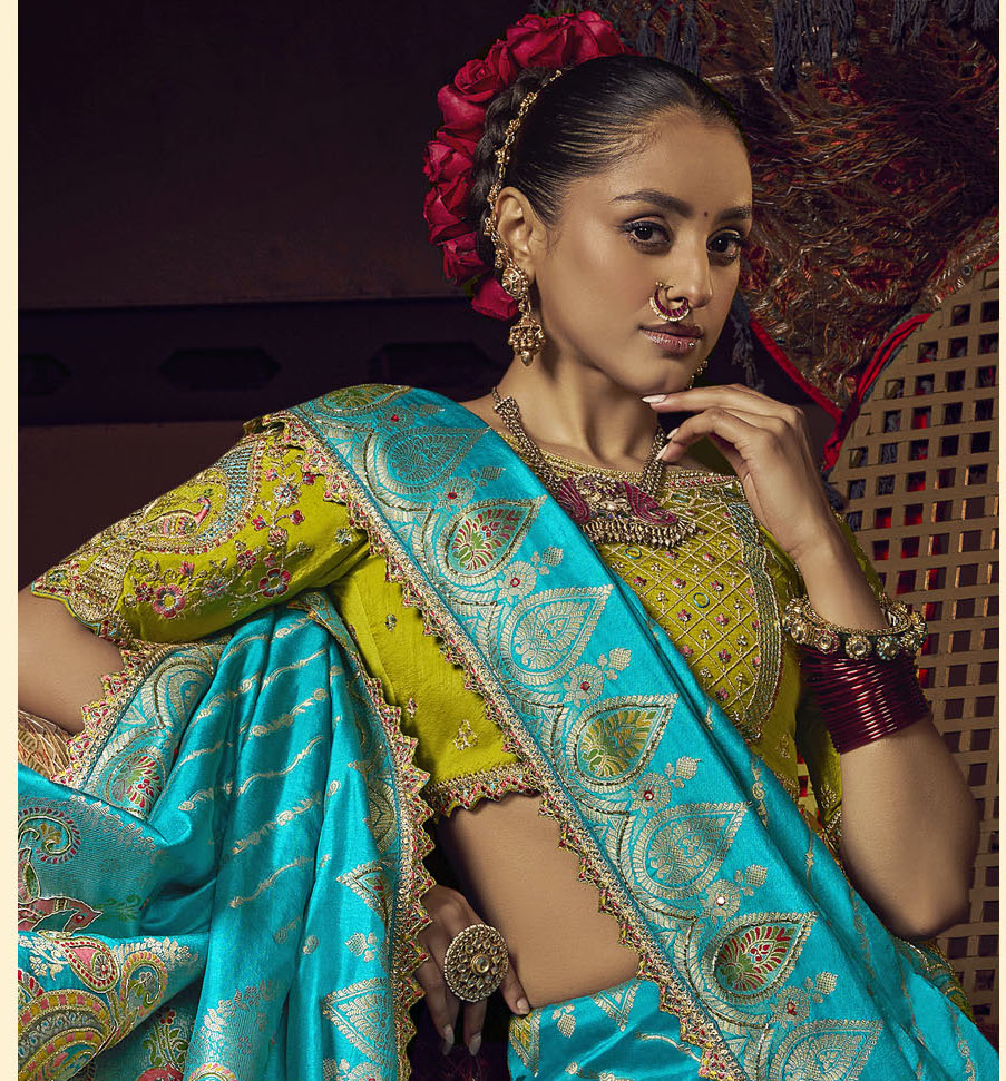 Blue Viscose Dola Silk Saree