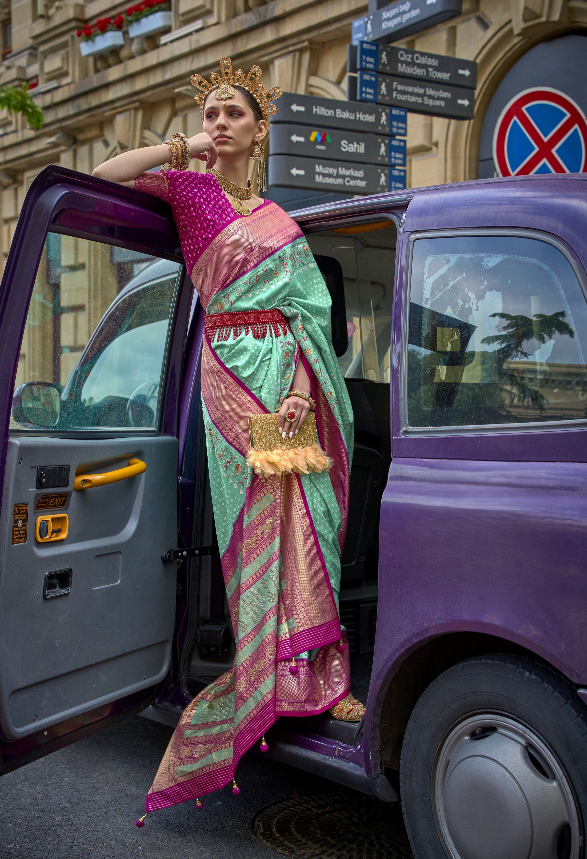 Aqua Blue Mercerized Sigma Silk Patola Saree