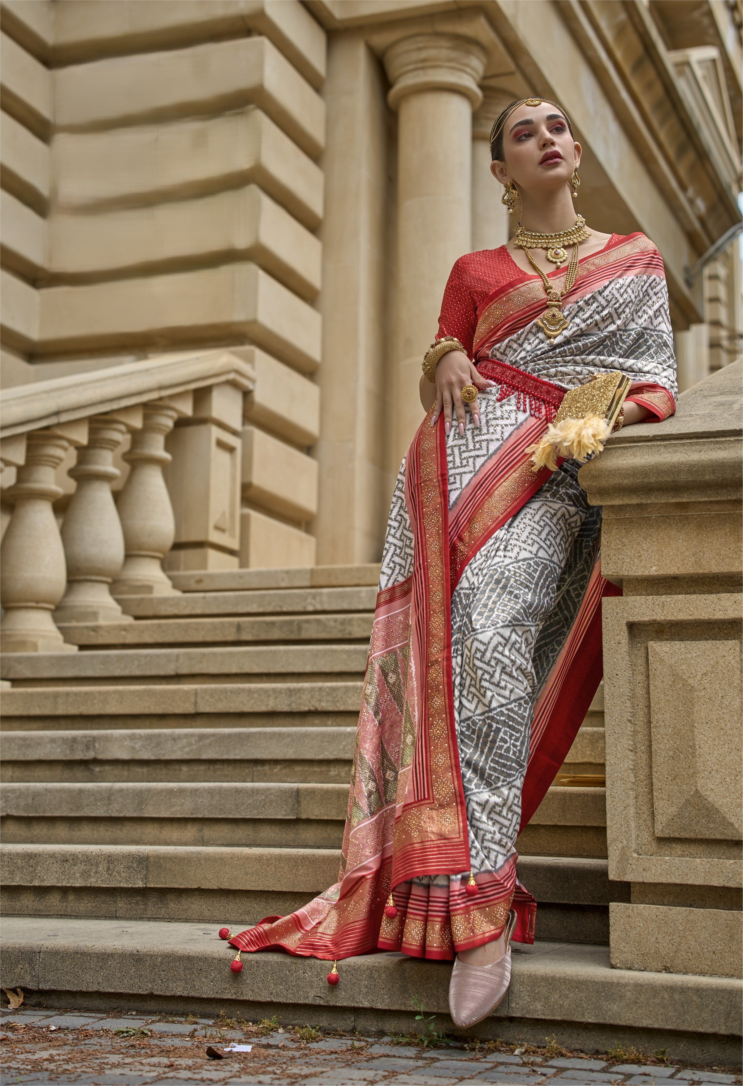 Grey Mercerized Sigma Silk Patola Saree
