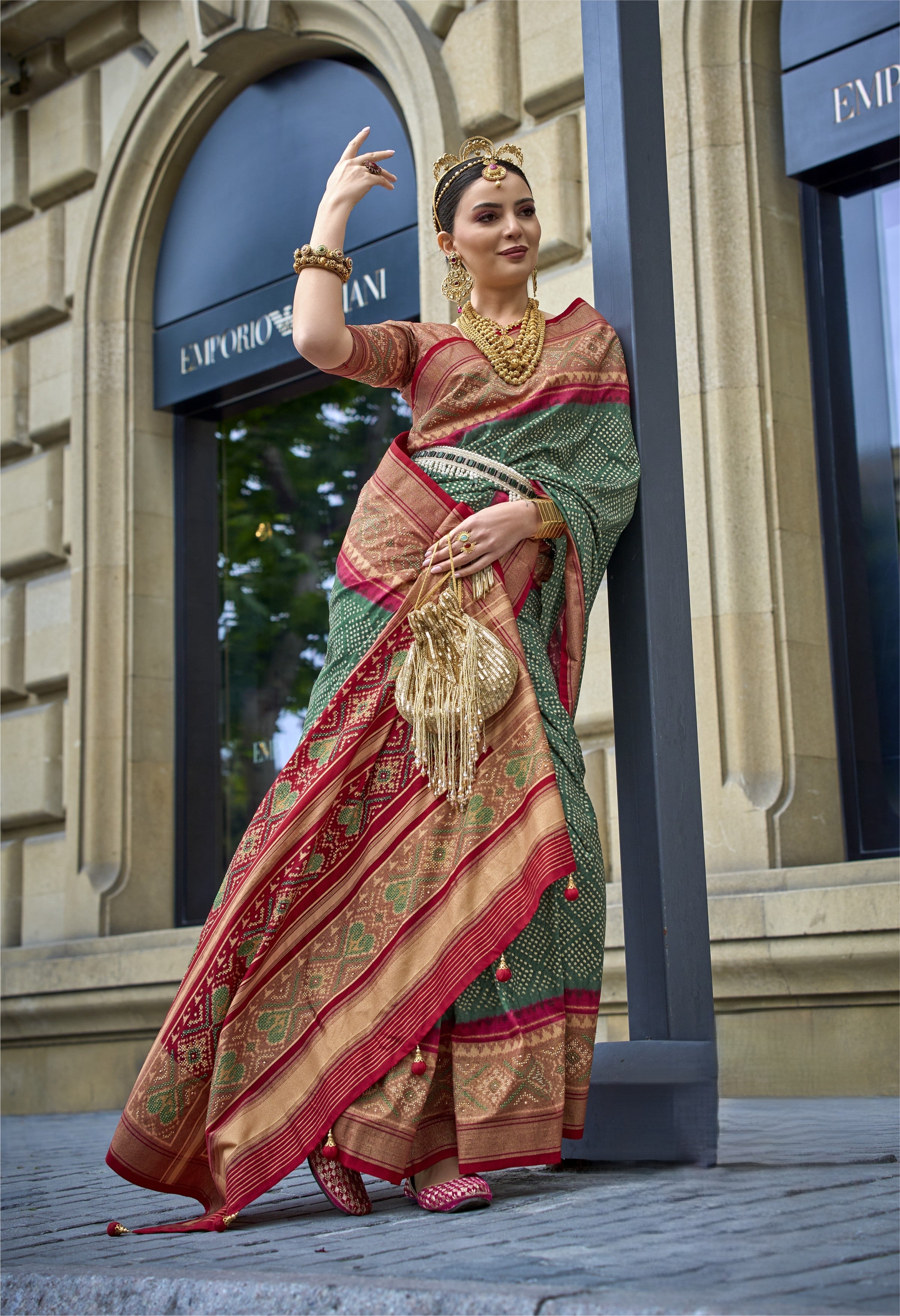 Green Mercerized Sigma Silk Patola Saree
