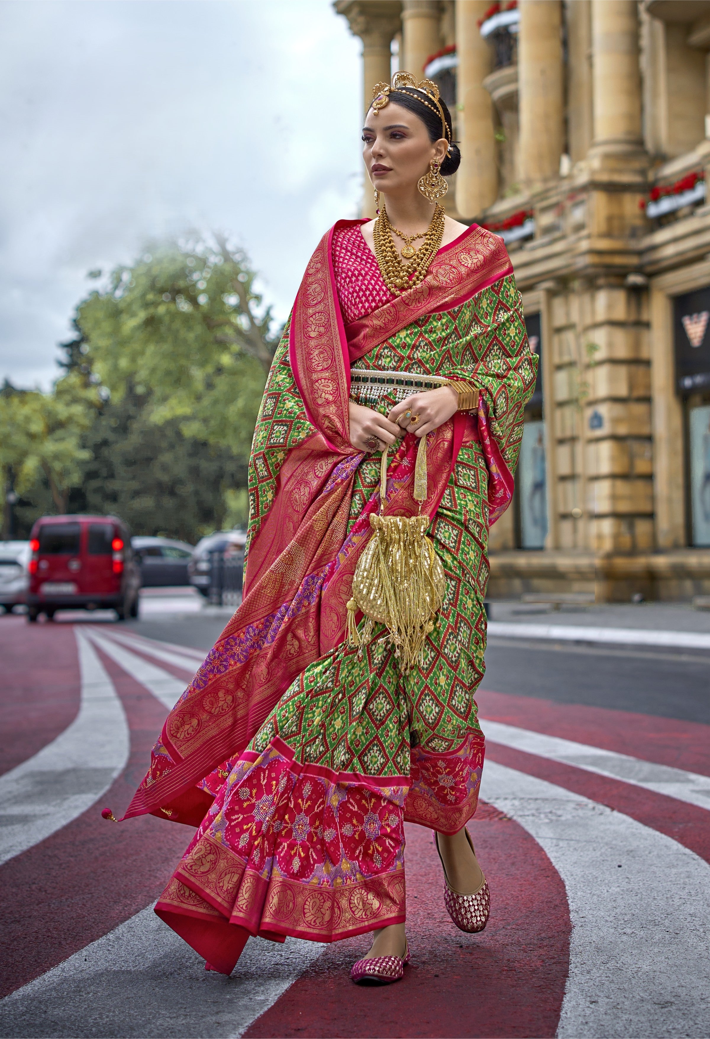 Green And Maroon Mercerized Sigma Silk Patola Saree